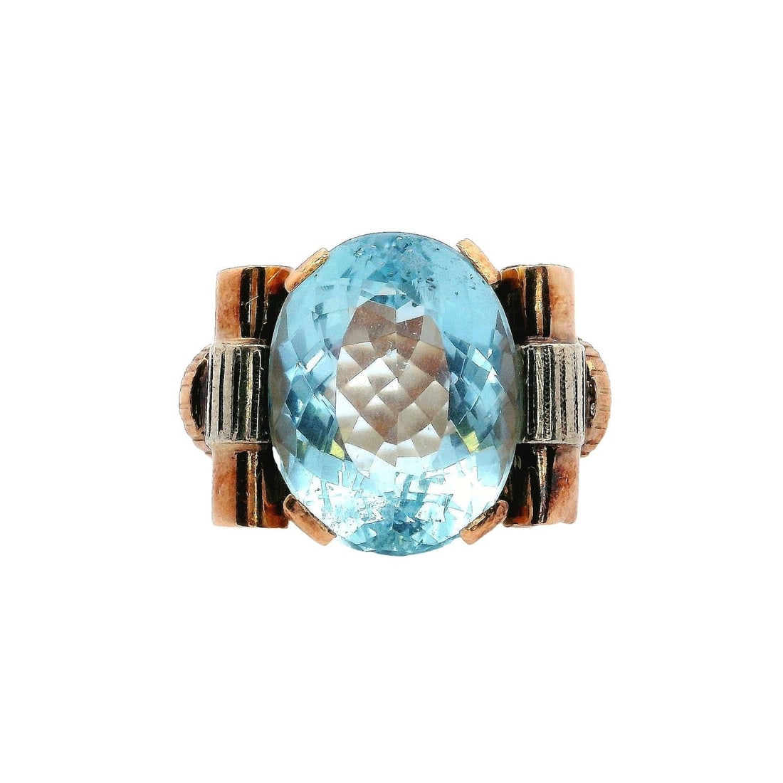 Retro 1950 18kt yellow and white Gold Ring with Aquamarine (1 of 6)