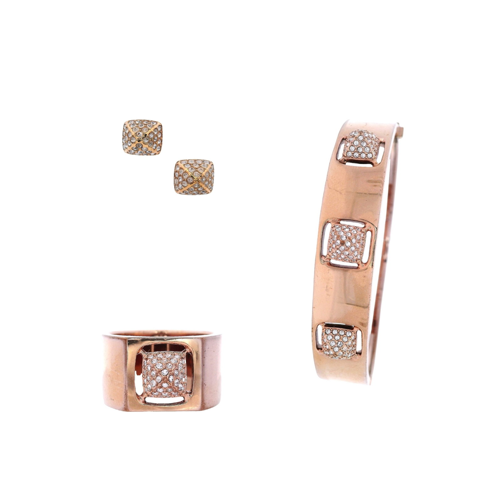 SWAROVSKI Dextera Rose Gold-Tone Pavé Set: Bangle, Stud Earrings & Ring (Size 8) (1 of 19)