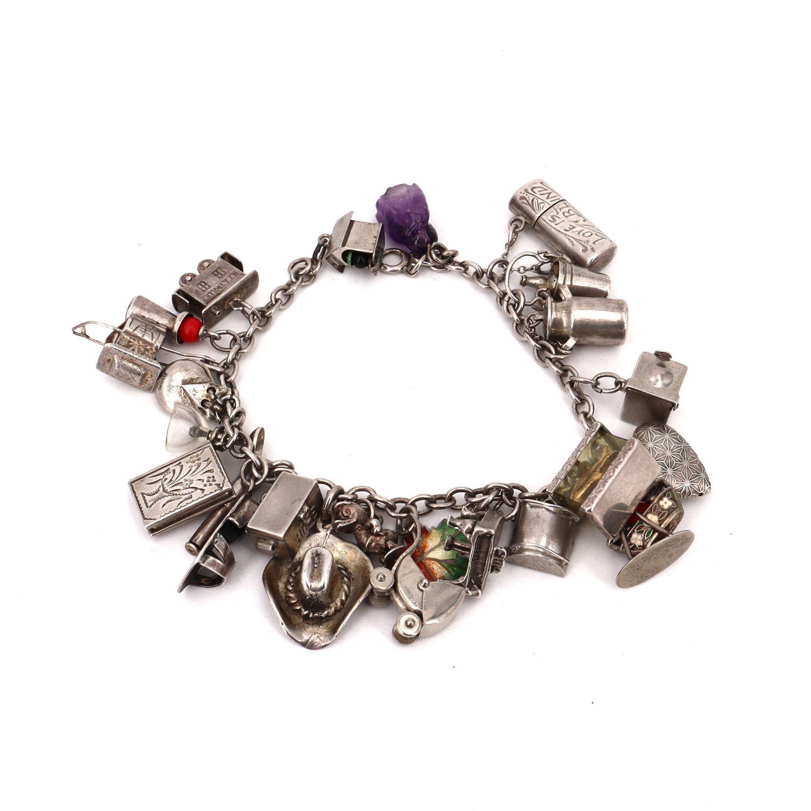 Vintage Sterling Silver Charm Bracelet w/ 23 Charms (1 of 17)