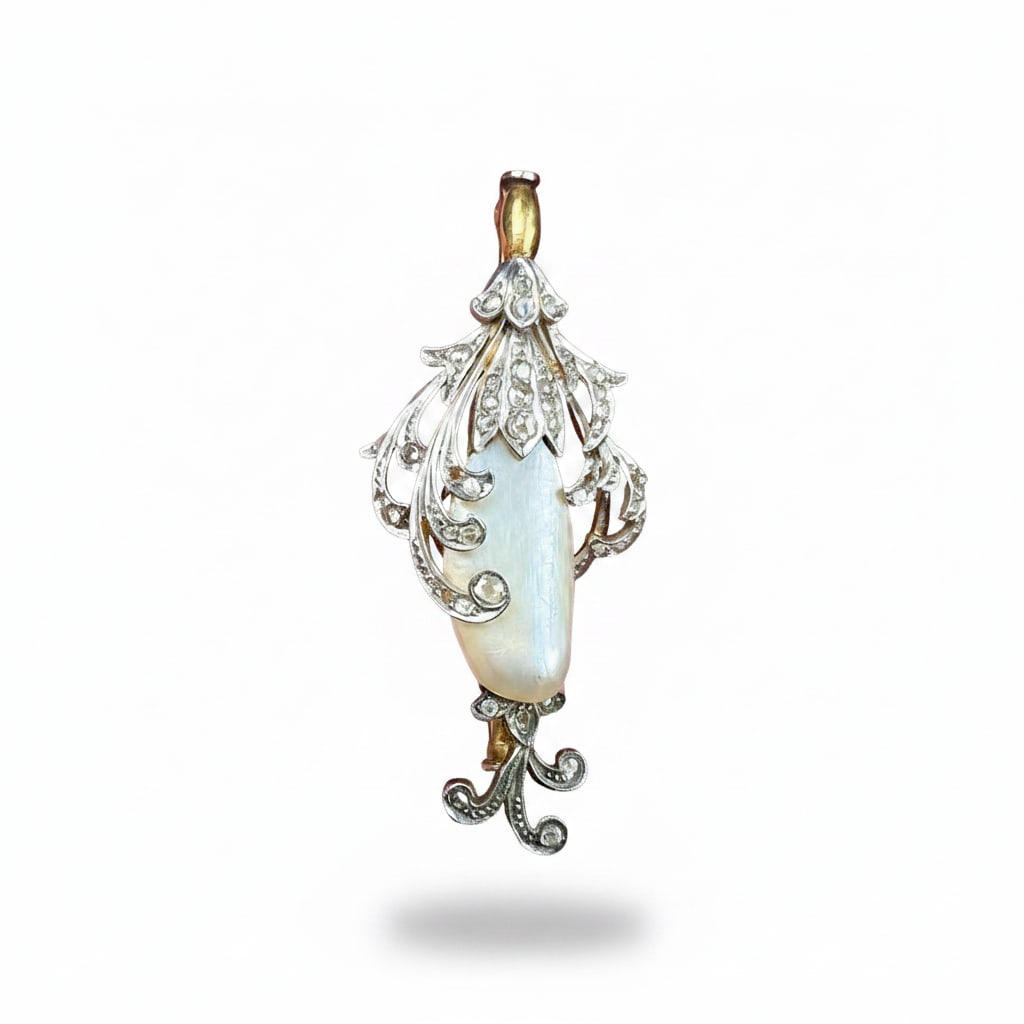 Victorian 18K & Platinum Brooch with 0.80 CTW in Diamond & Natural Pearl (1 of 5)