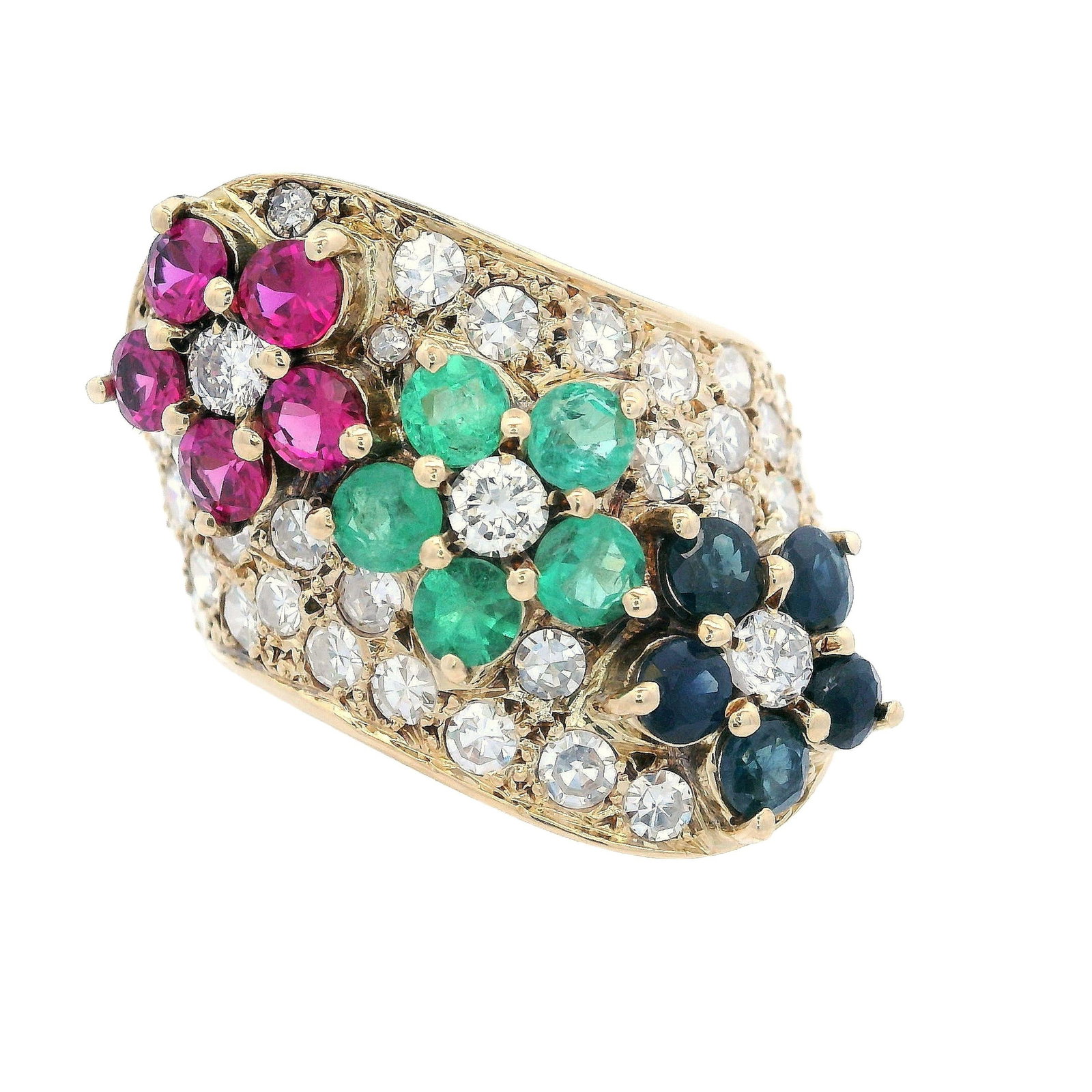 Art Deco 1930 18kt Yellow Gold Ring with Diamond, Rubies, Sapphires and Emeralds (1 of 6)