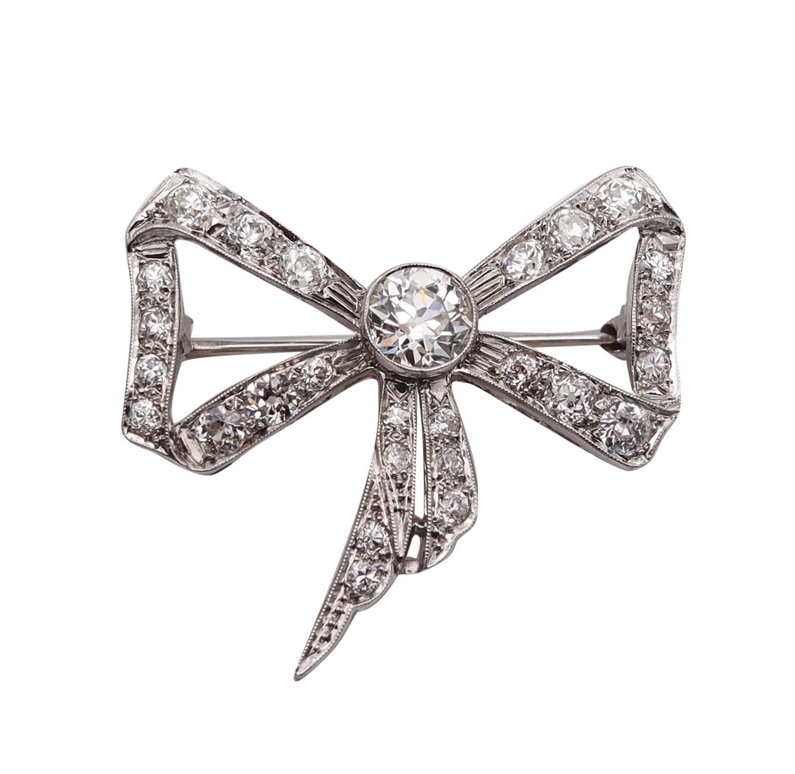 Edwardian 1905 Belle Epoque Bow Brooch In platinum With 3.35 Ctw In Diamonds (1 of 9)
