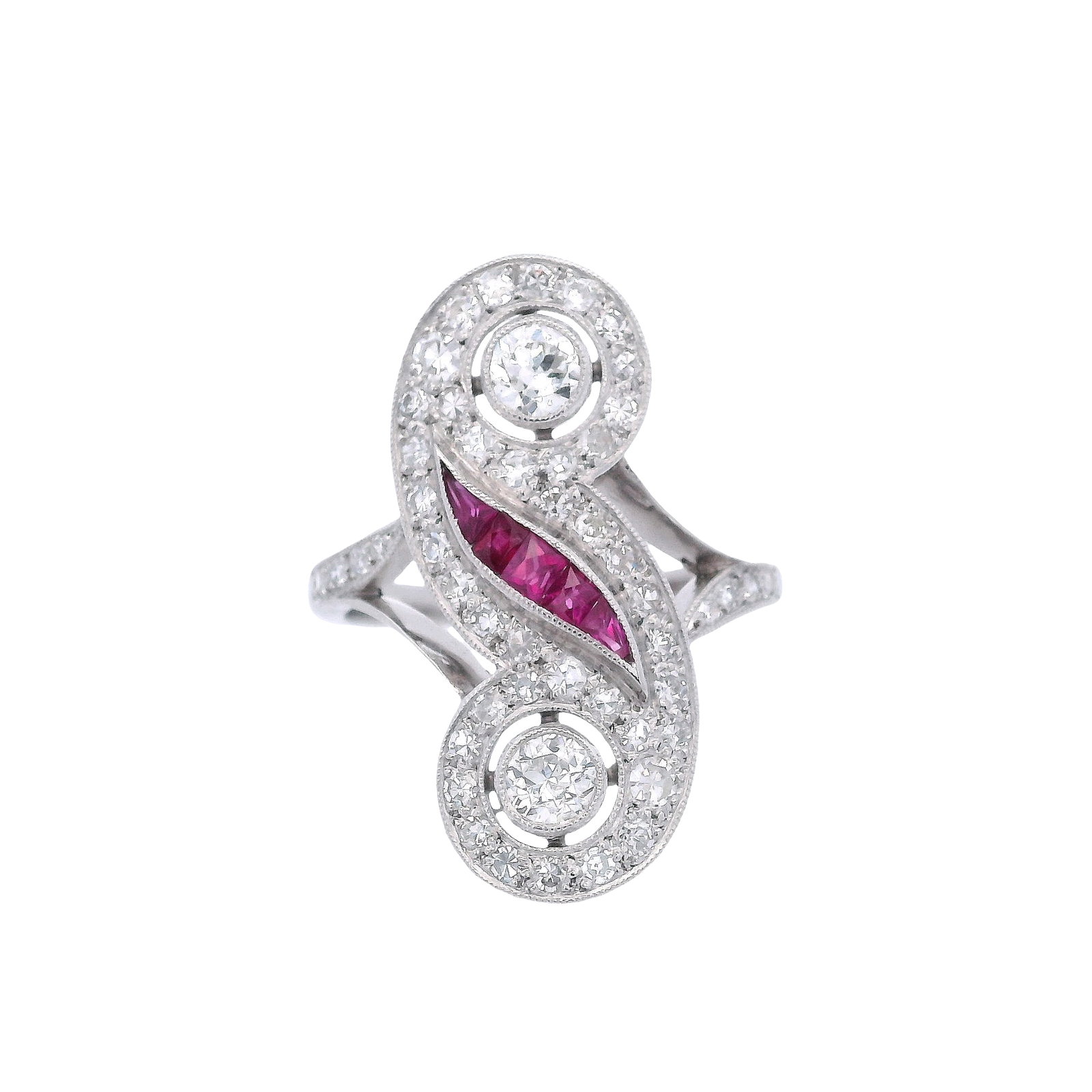 Art Deco Style Platinum Ring with 1.65 CTW in Diamond & Ruby (1 of 7)