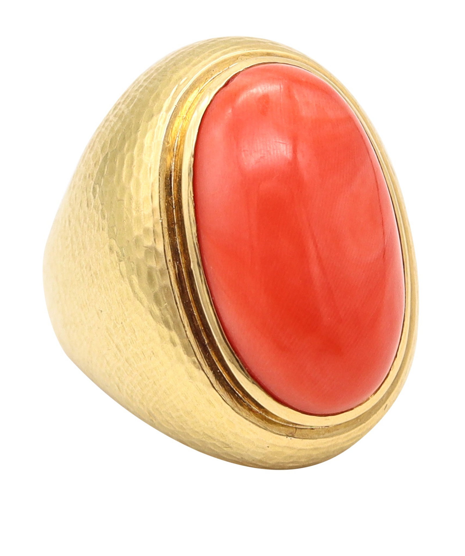 ANDREW CLUNN Massive Cocktail Ring In Hammered 18Kt Gold With Sardinian Coral (1 of 6)