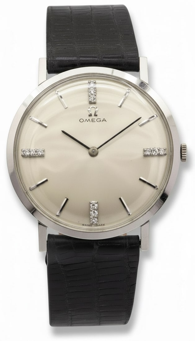 Omega Ultra Thin 14K White Gold Caliber 600 Manual Wind Silver Diamond Dial (1 of 5)
