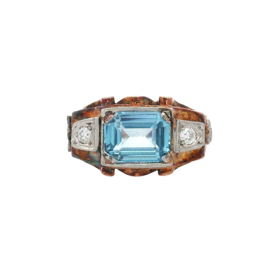 Art Deco 18K Gold Ring with 1.60 CTW in Blue Topaz & Diamonds (1 of 7)