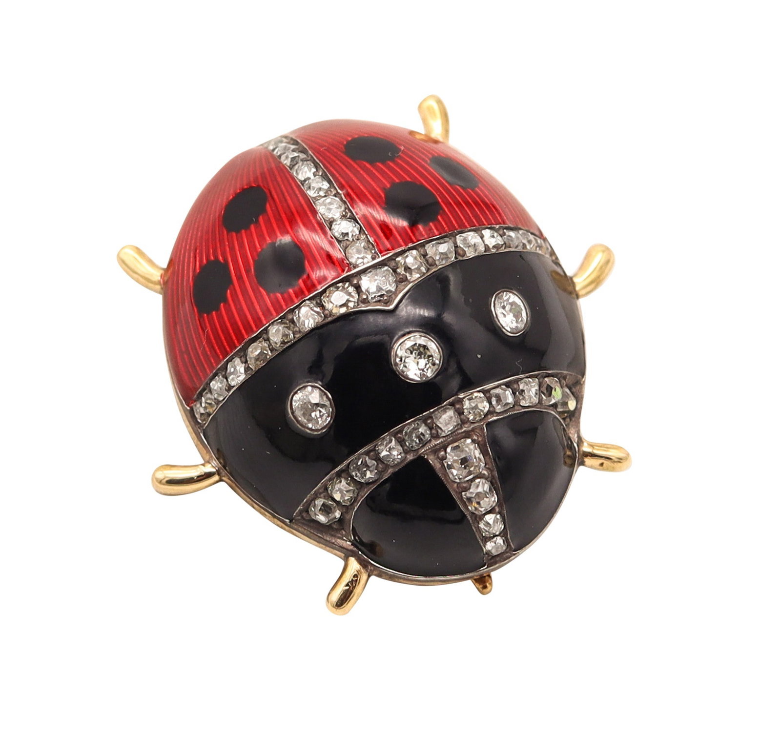 ANNA RINGE For FABERGE 1908 Large Enameled Ladybug Brooch 14Kt Gold & Diamonds (1 of 5)