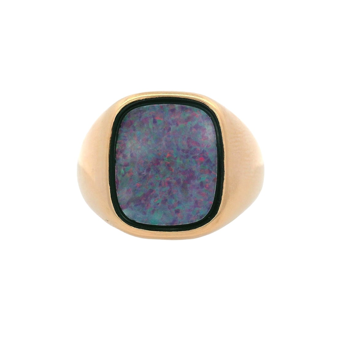 18K Yellow Gold Opal Doublet Ring with Black Enamel (1 of 7)