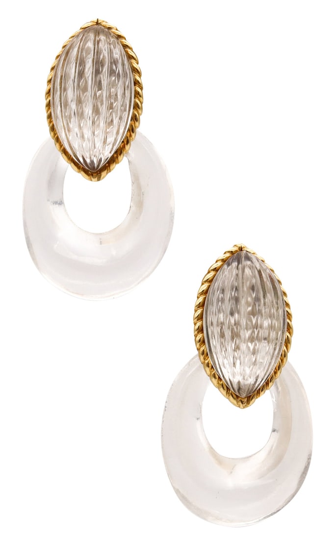 Arfan Paris 1970 By Andre Vassort Convertible Clip Earrings In 18Kt Yellow Gold With 54 Cts In: Three-dimensional Modernist convertible clip-on earrings made for Arfan at André Vassort’s Paris atelier, circa 1970s, crafted in solid 18K yellow gold with twisted-wire construction in an 