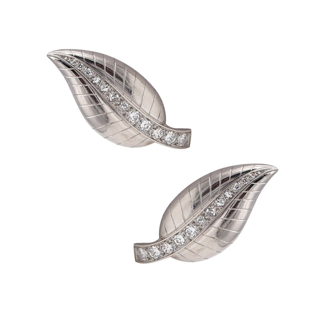 FRENCH ART DECO Paris 1950 Clips Earrings in Platinum with 1.56 Ctw in Diamonds (1 of 7)