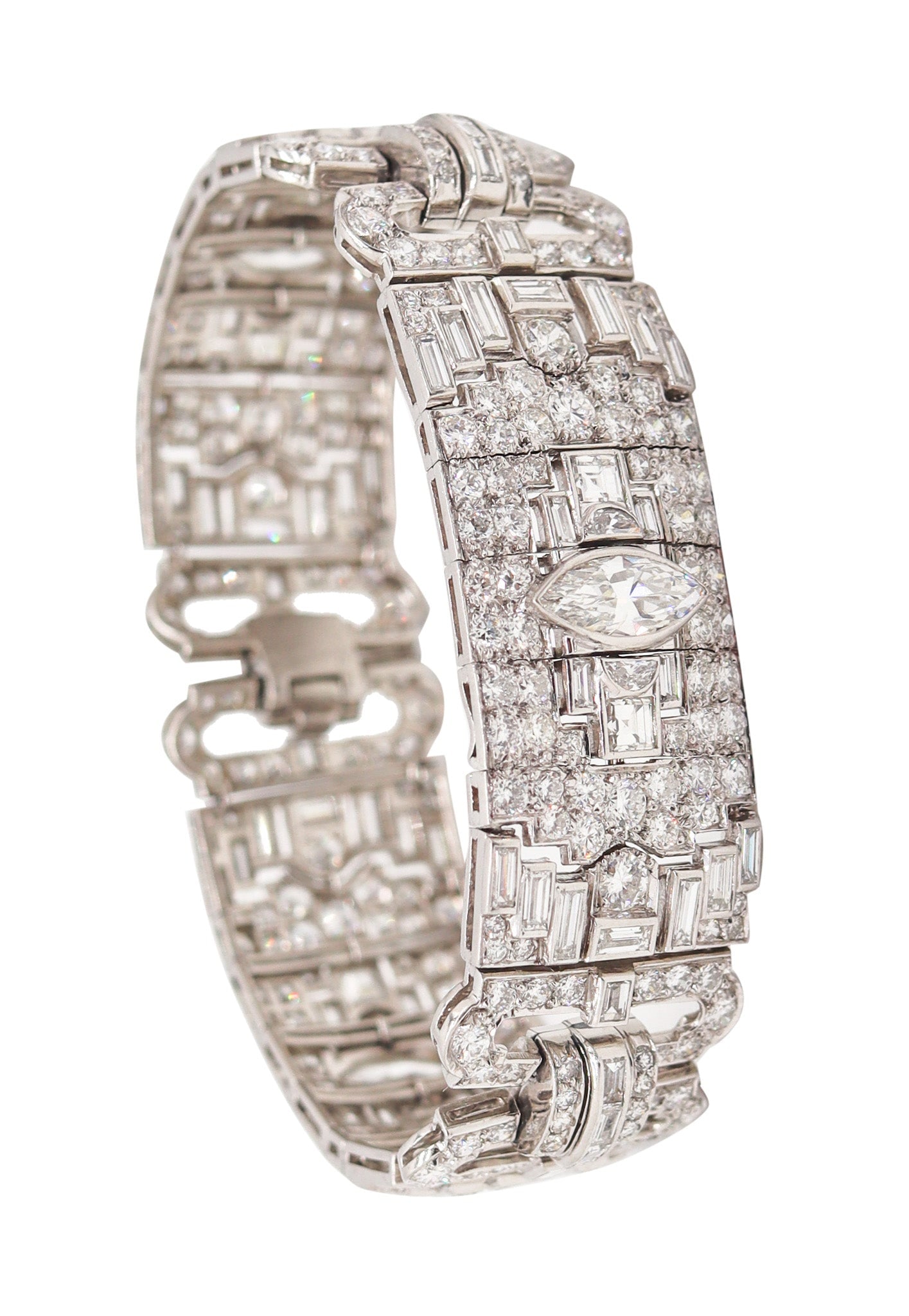 ART DECO 1925 Statement Bracelet In Platinum With 30.40 Cwt In VS Diamonds (1 of 9)