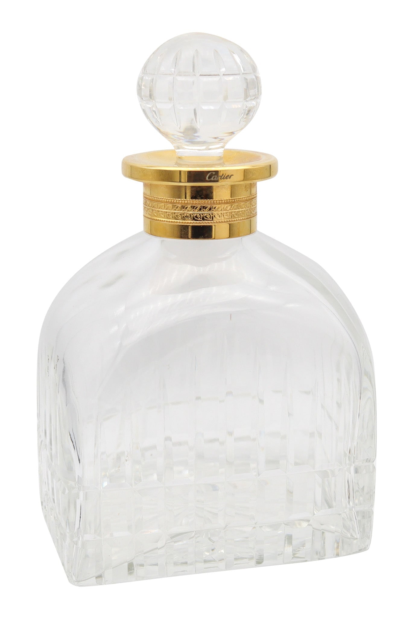 CARTIER France 1980 Hand-Cut Crystal Liquor Bottle With Gilt Gold Collar (1 of 12)