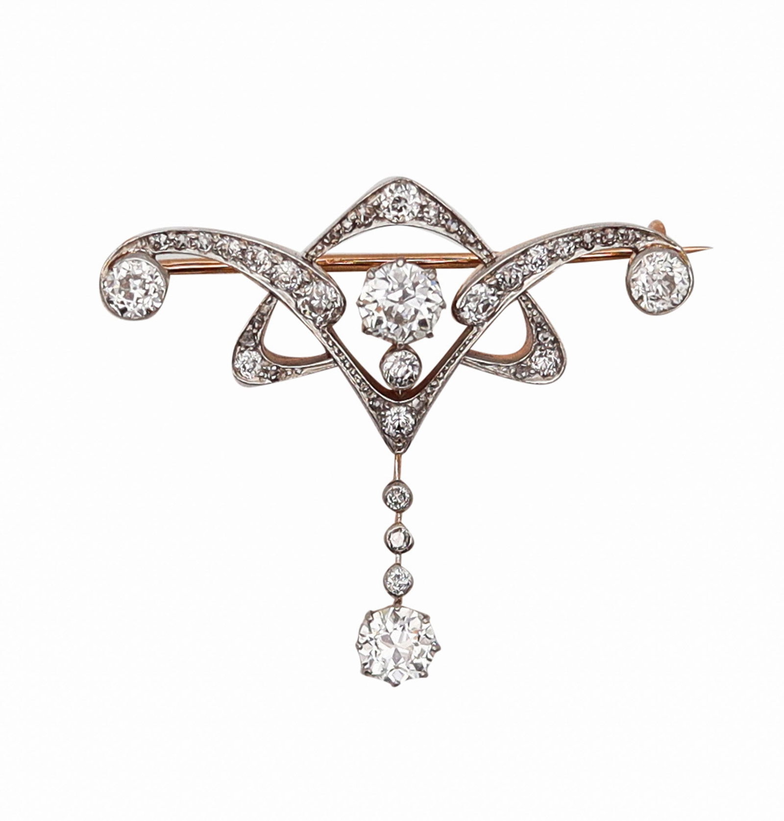 EDWARDIAN 1905 Belle Epoque Brooch In 18Kt Gold platinum With 2.74 Ctw In Diamonds (1 of 4)