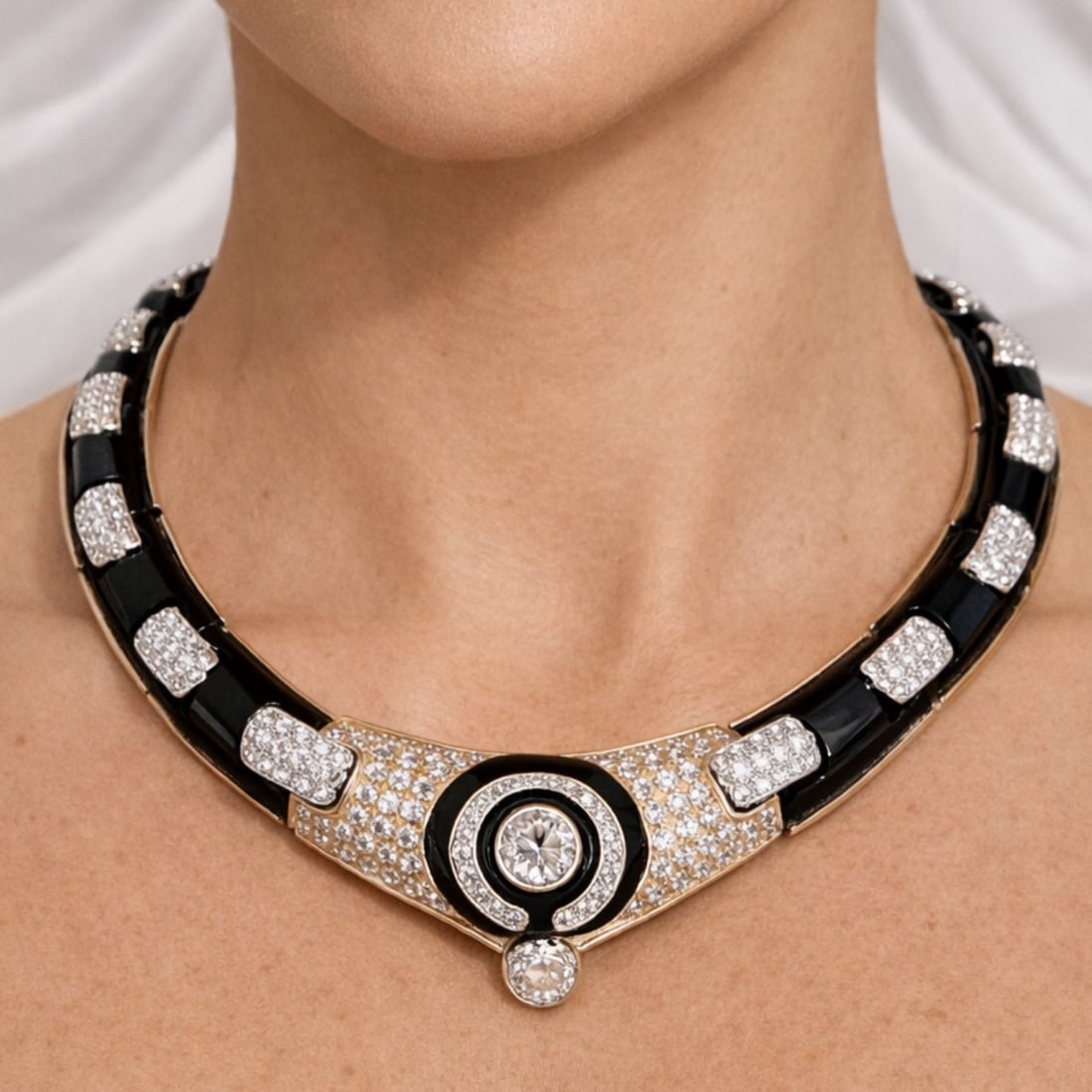 18K Yellow Gold Necklace with 27.50 CTW in Diamond & Onyx (1 of 3)