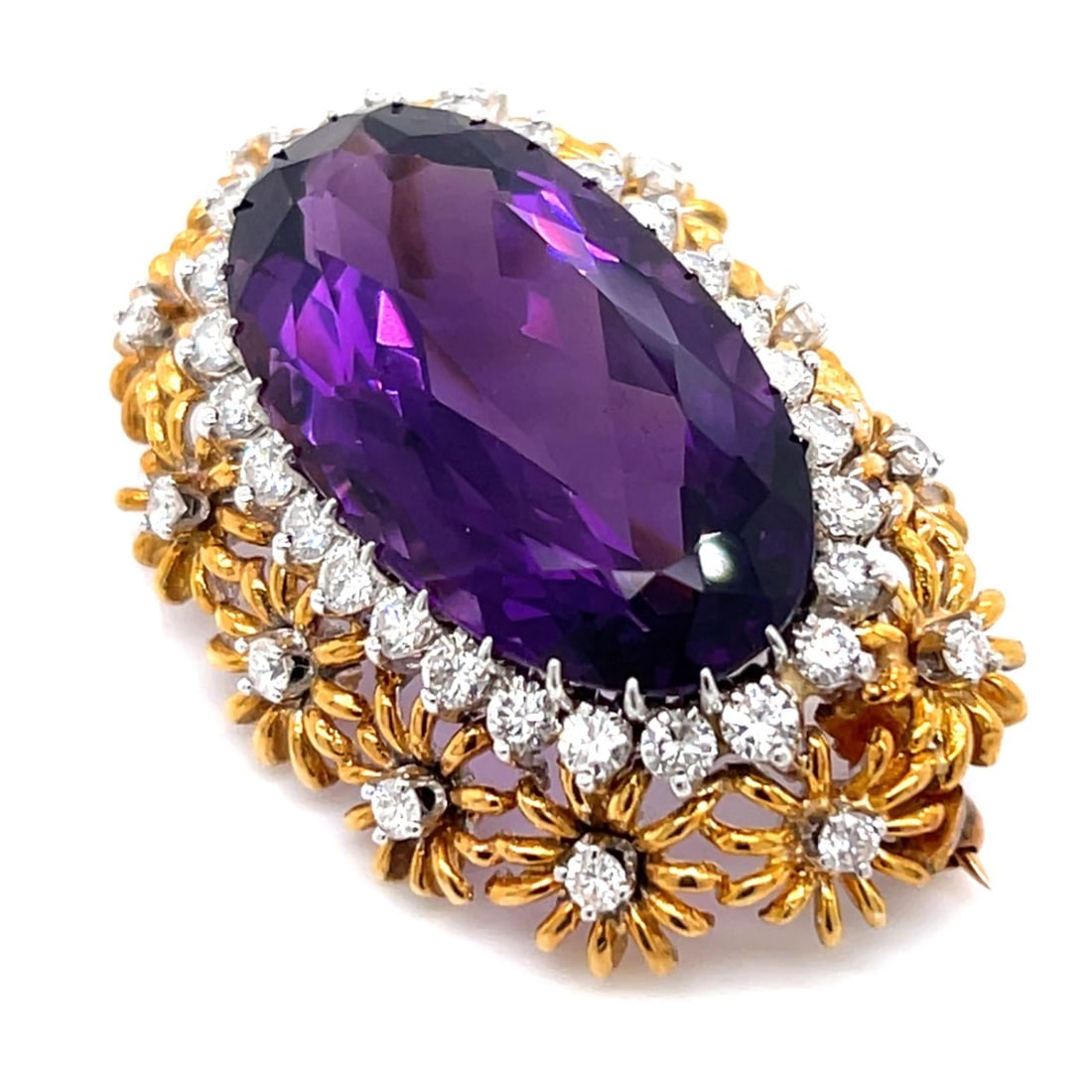 1960s 18K Yellow Gold Amethyst & Diamond Pendant/Brooch (1 of 4)