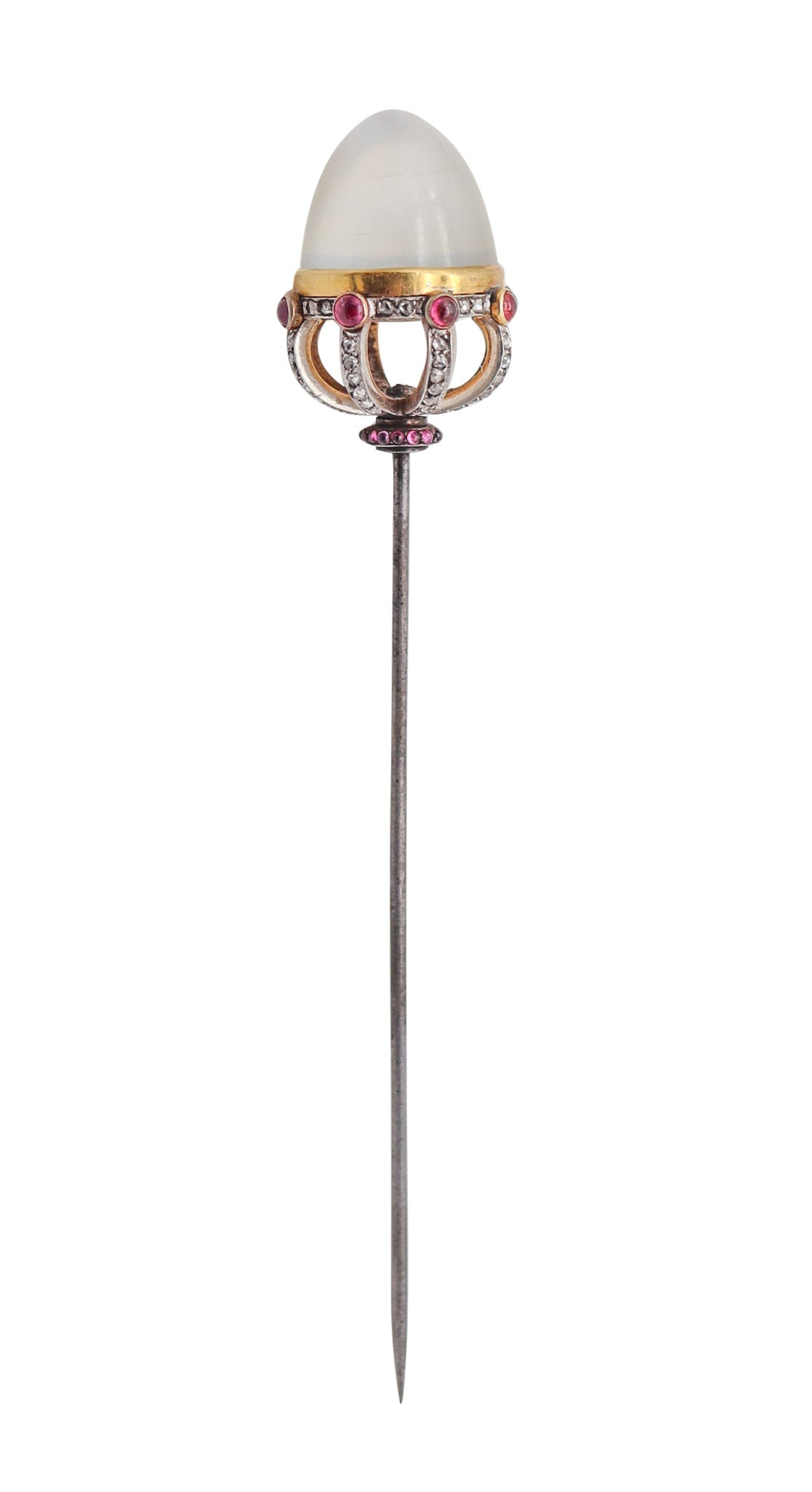 EDWARDIAN 1900 Stick Pin In 18Kt Gold Platinum Diamonds Rubies & Moonstone (1 of 5)