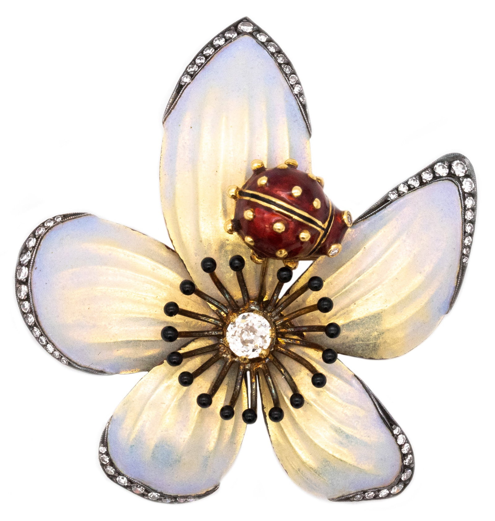 Moira Of London Rare 18Kt Art Nouveau Enameled Brooch With 1.5 Ctw In Diamonds (1 of 10)
