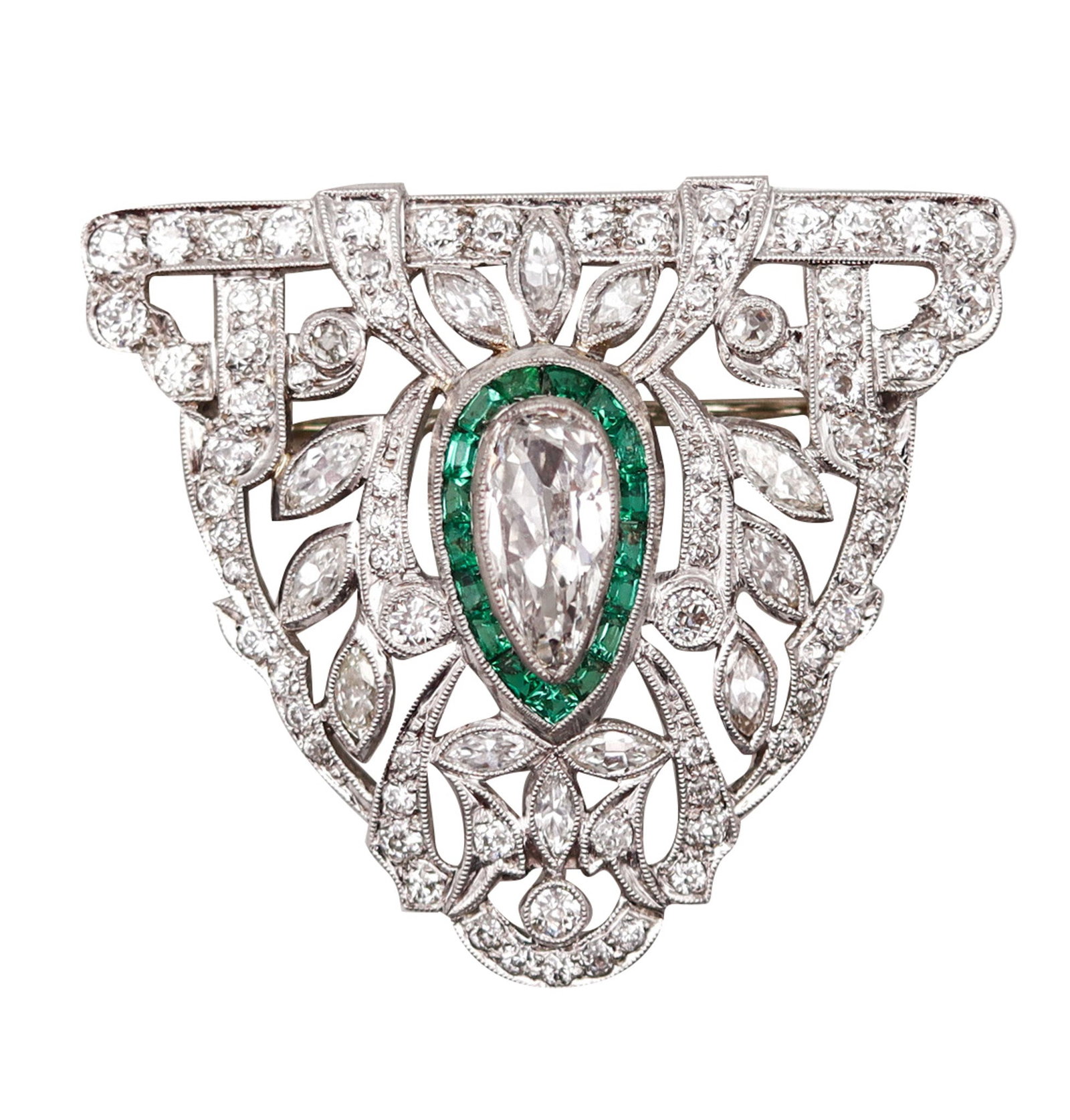 Art Deco 1930 Pendant Brooch In Platinum With 5.01 Ctw In Diamonds And Emeralds (1 of 8)