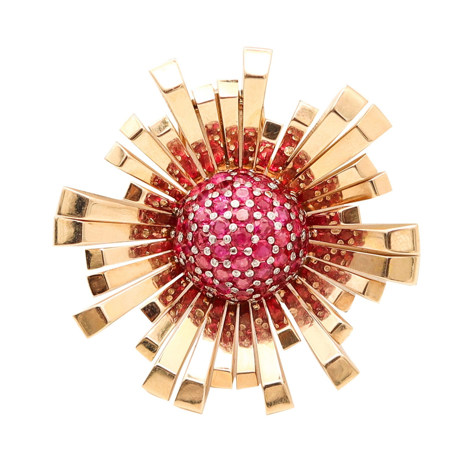 TIFFANY & CO. 1950 Retro-Modern Brooch 18Kt Yellow Gold With 6.48 Cwt Rubies (1 of 5)