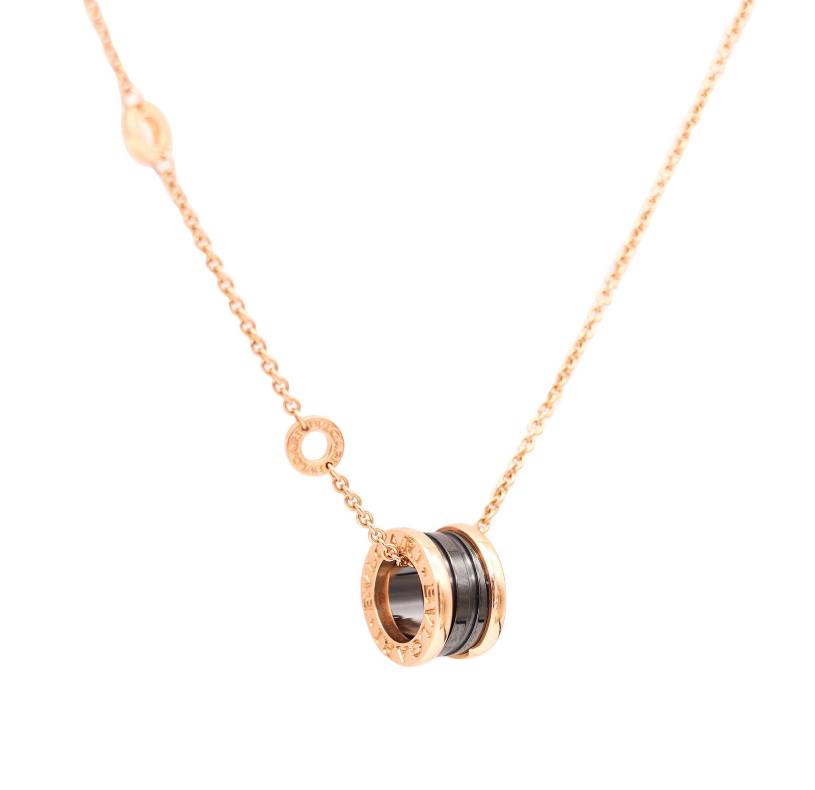 BVLGARI Modernist B-Zero1 Ceramic Pendant Necklace Chain In 18Kt Pink Gold (1 of 7)