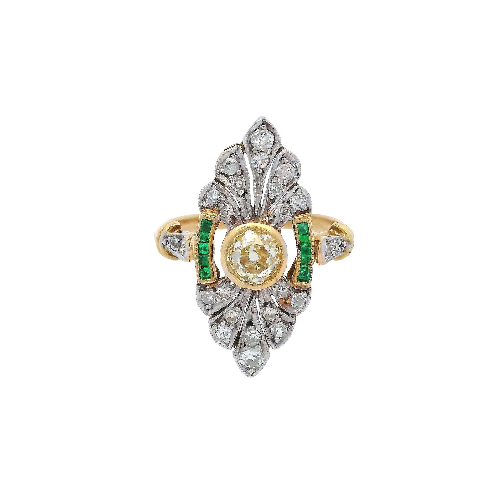 Antique 18K Yellow Gold & Platinum Ring with 0.80 CTW in Diamonds & Emeralds (1 of 7)