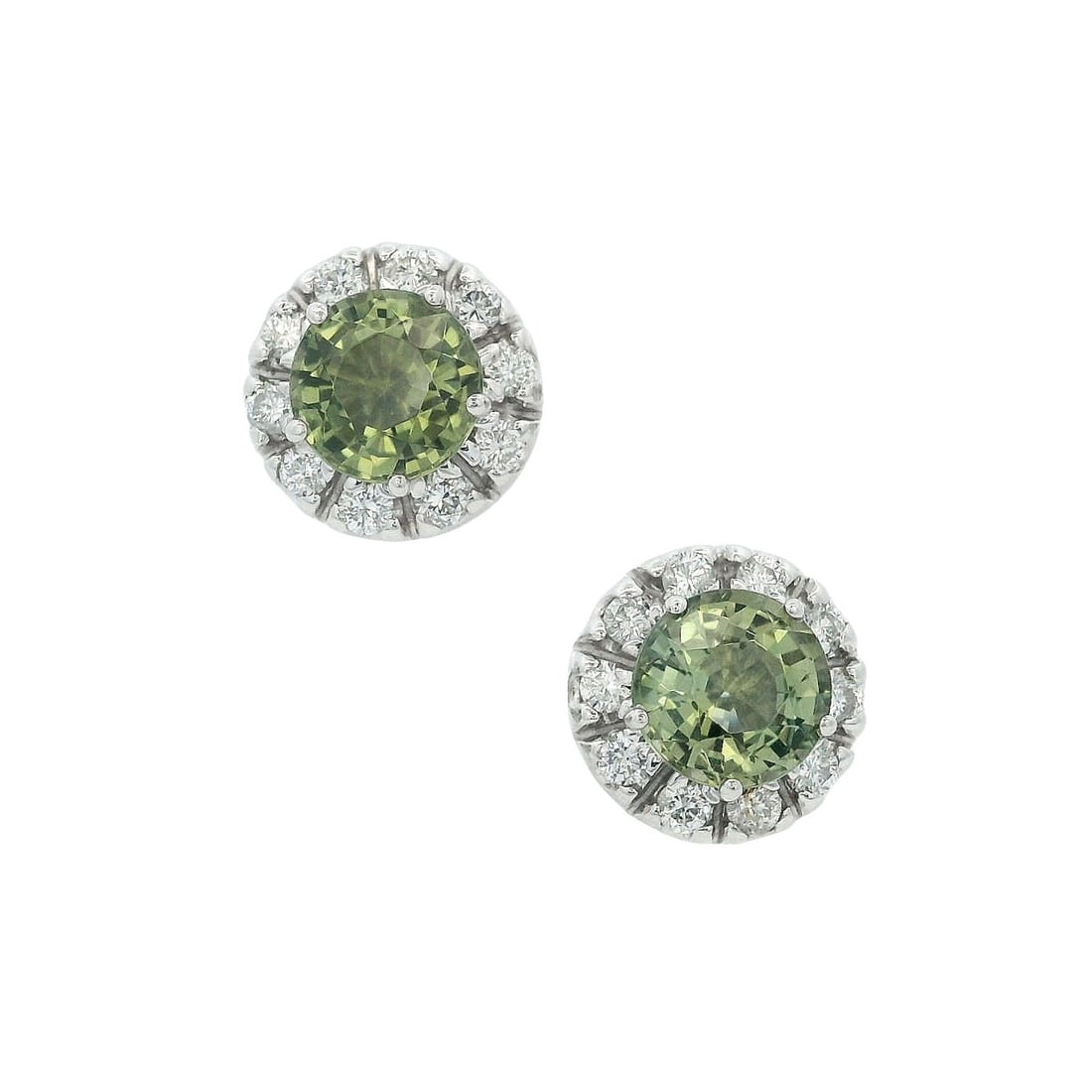 14K White Gold Stud Earrings with 2.10 CTW in Peridot & Diamonds (1 of 6)