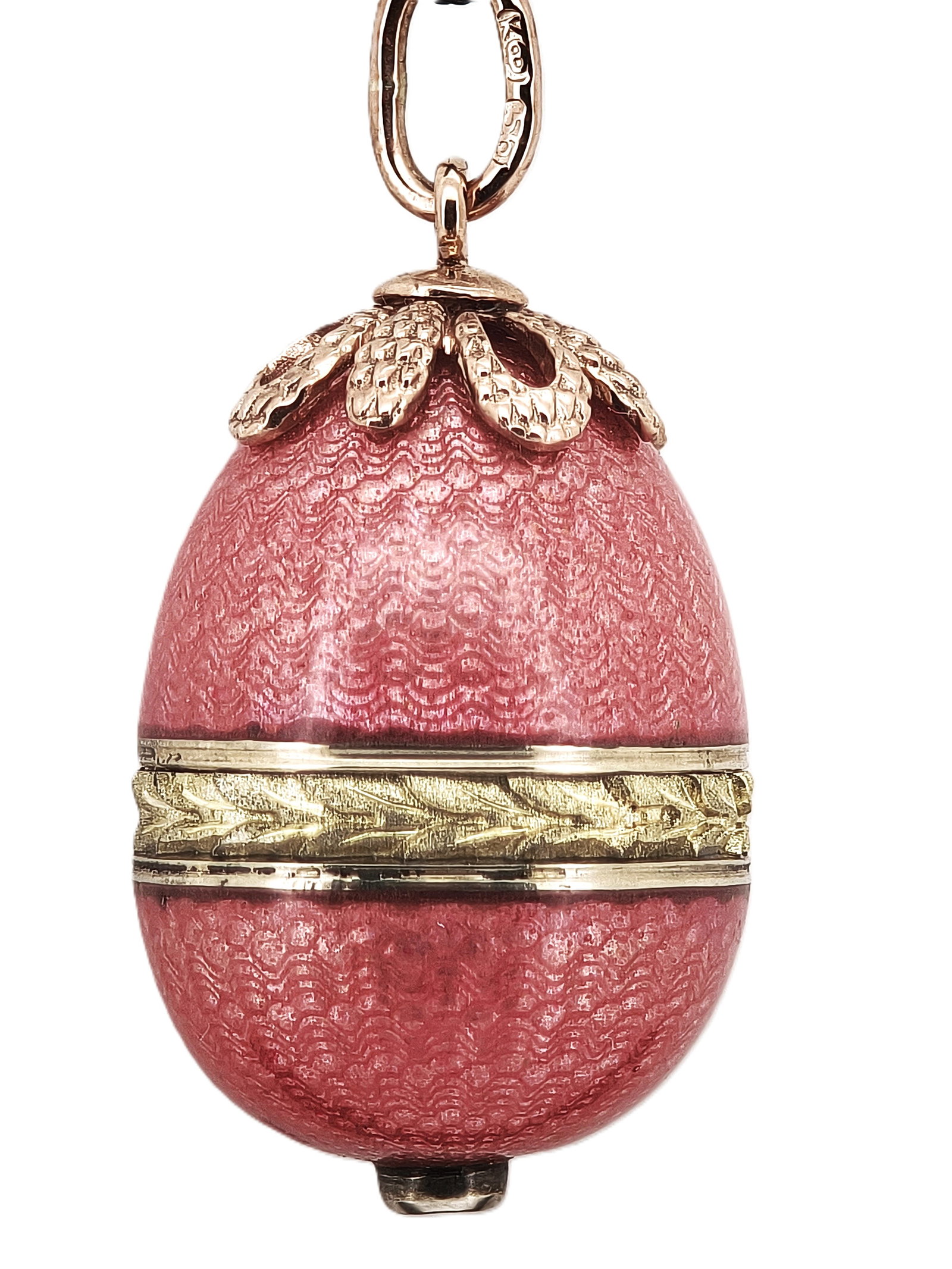 Vintage Russian Imperial Era Rose Gold Enamel Easter Egg Pendant with Diamond (1 of 3)
