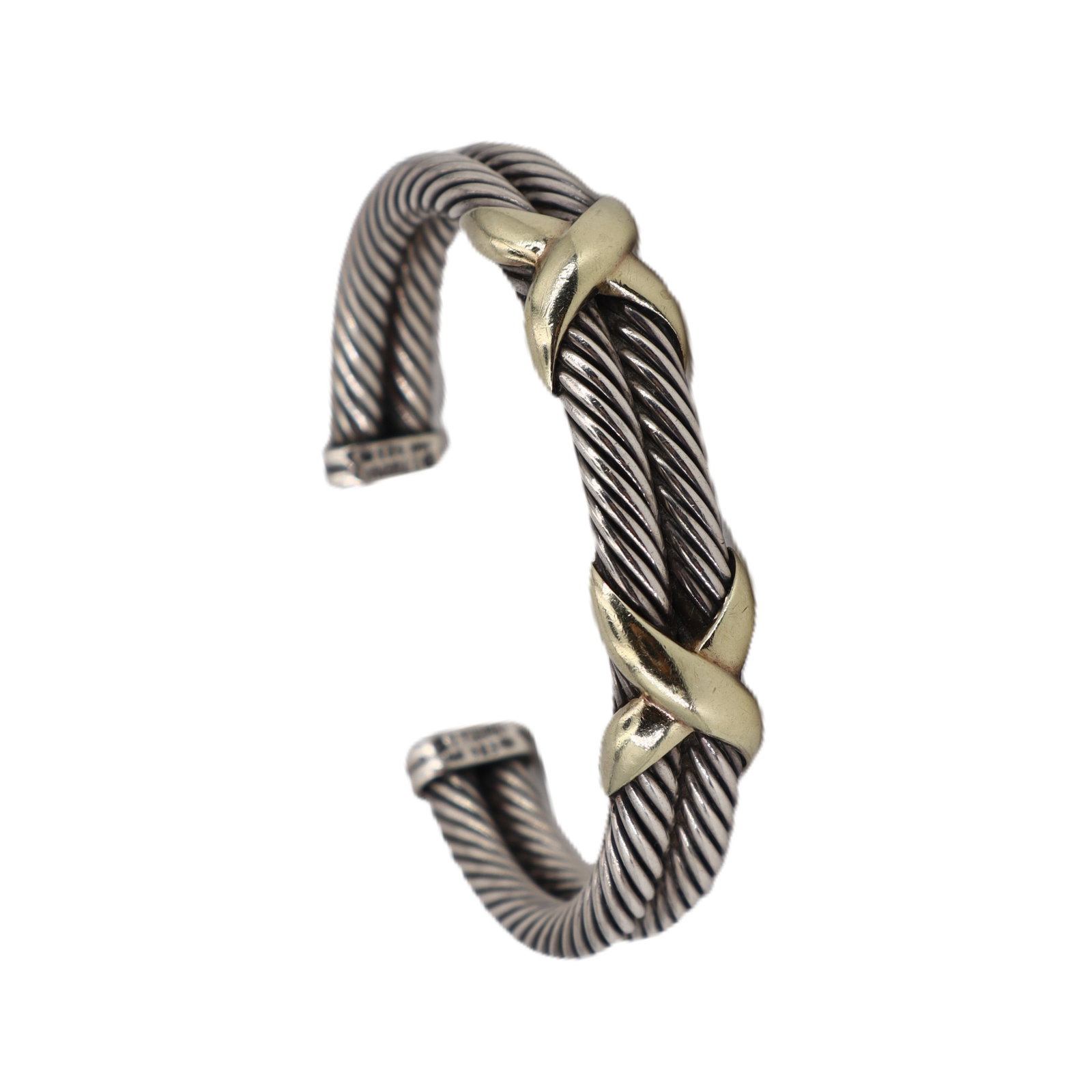 David Yurman 14Kt yellow Gold & Sterling Silver Doble X Cable Cuff Bracelet (1 of 8)