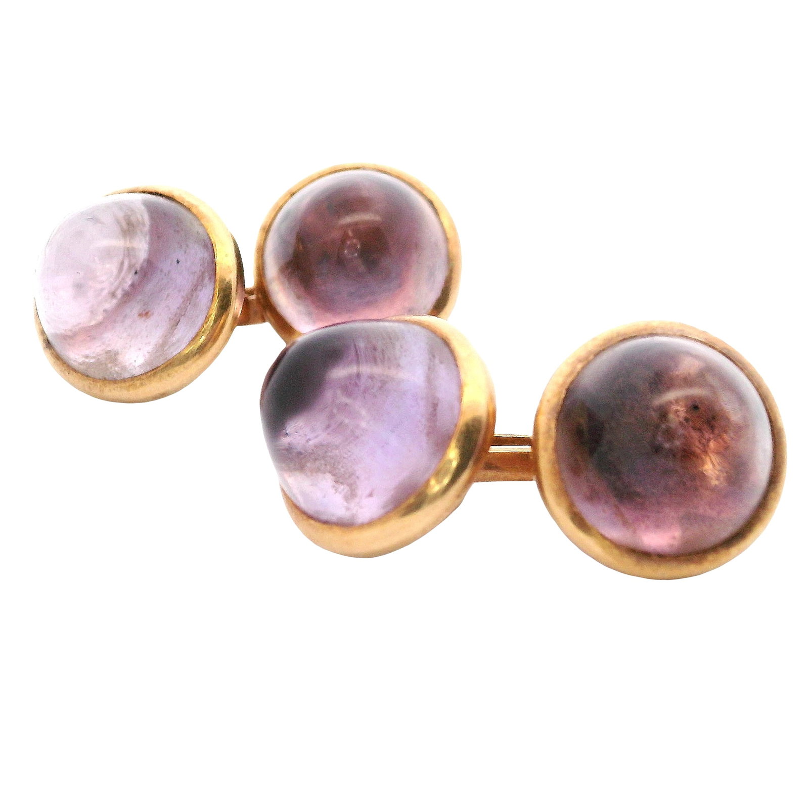 Vintage 18K Yellow Gold Cufflinks with 20.0 CTW in Amethyst: Vintage 18kt yellow Gold Cufflinks set with four cabochon Amethyst of approx. 20.0 carats. Total weight: 9.7 grams.