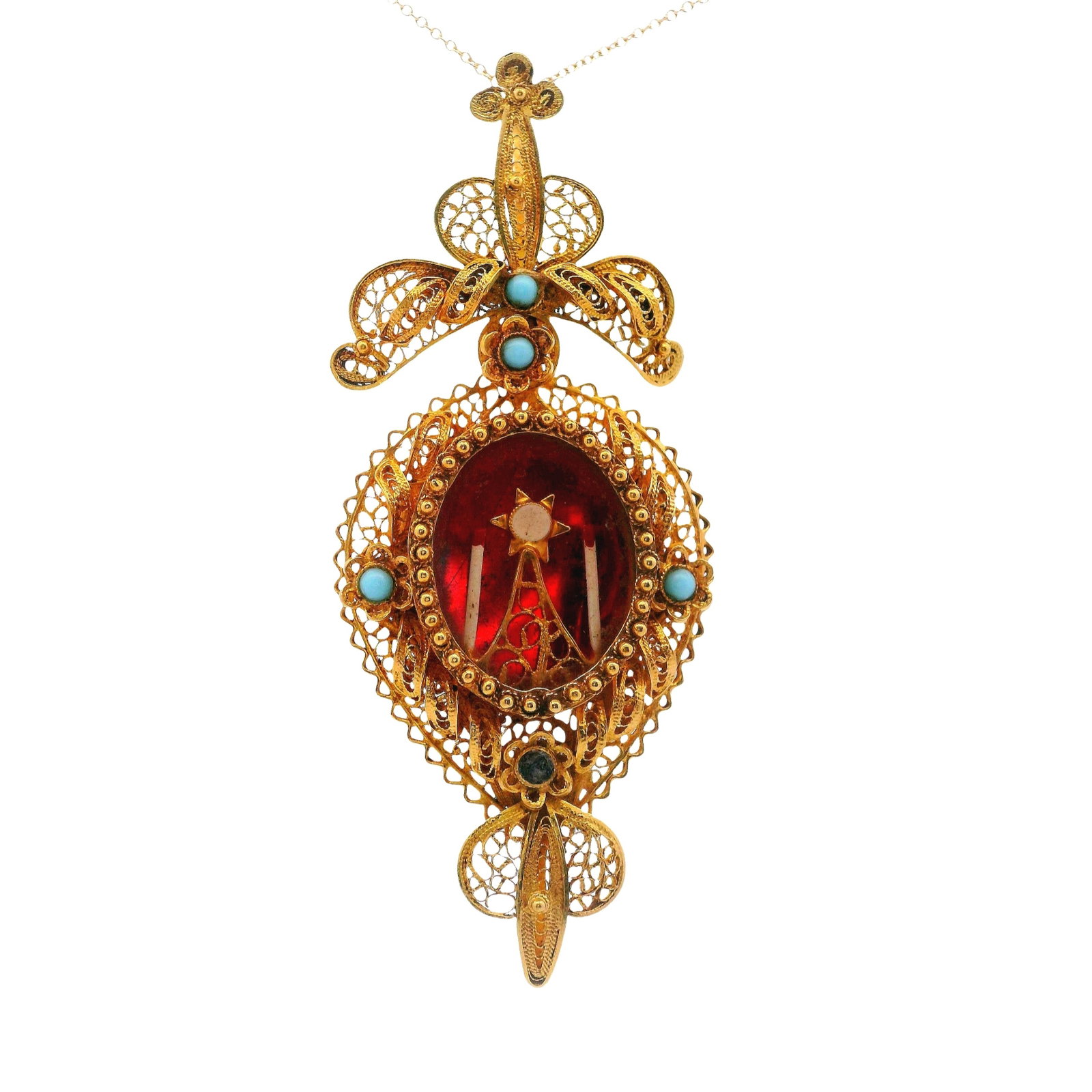 Antique Portuguese 19.2Kt Gold Filigree Reliquary handmade Pendant (1 of 4)