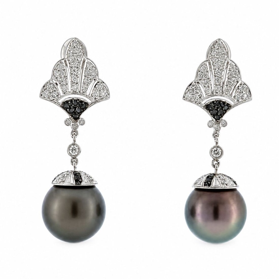 18K White Gold Tahitian Pearl Drop Earrings with 2.00 CTW in Diamonds (1 of 5)