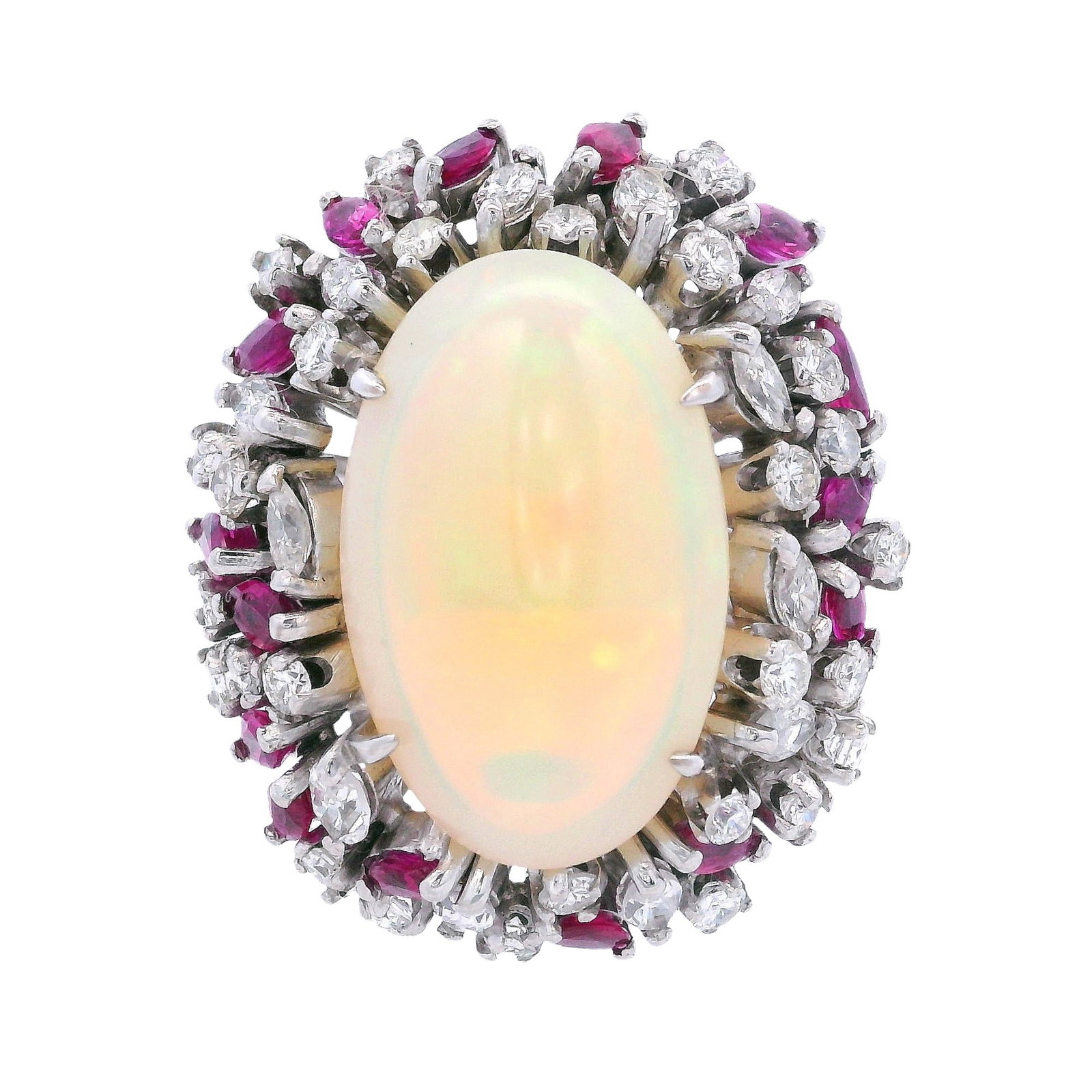 18K White Gold Cocktail Ring with 14.70 CTW in Opal, Diamond & Ruby (1 of 7)