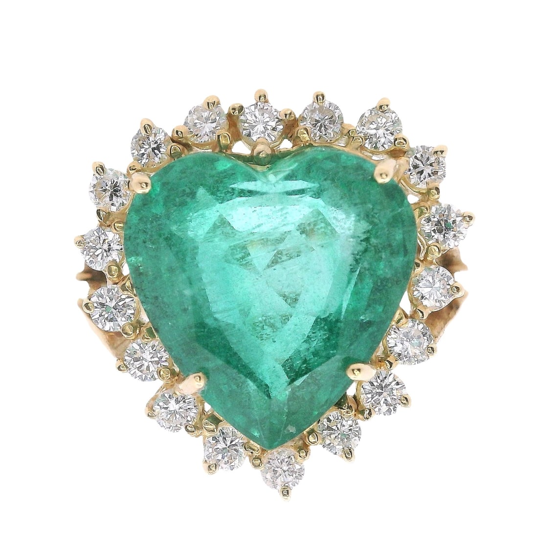 18kt yellow Gold Heart Ring with Emerald & Diamonds (1 of 7)