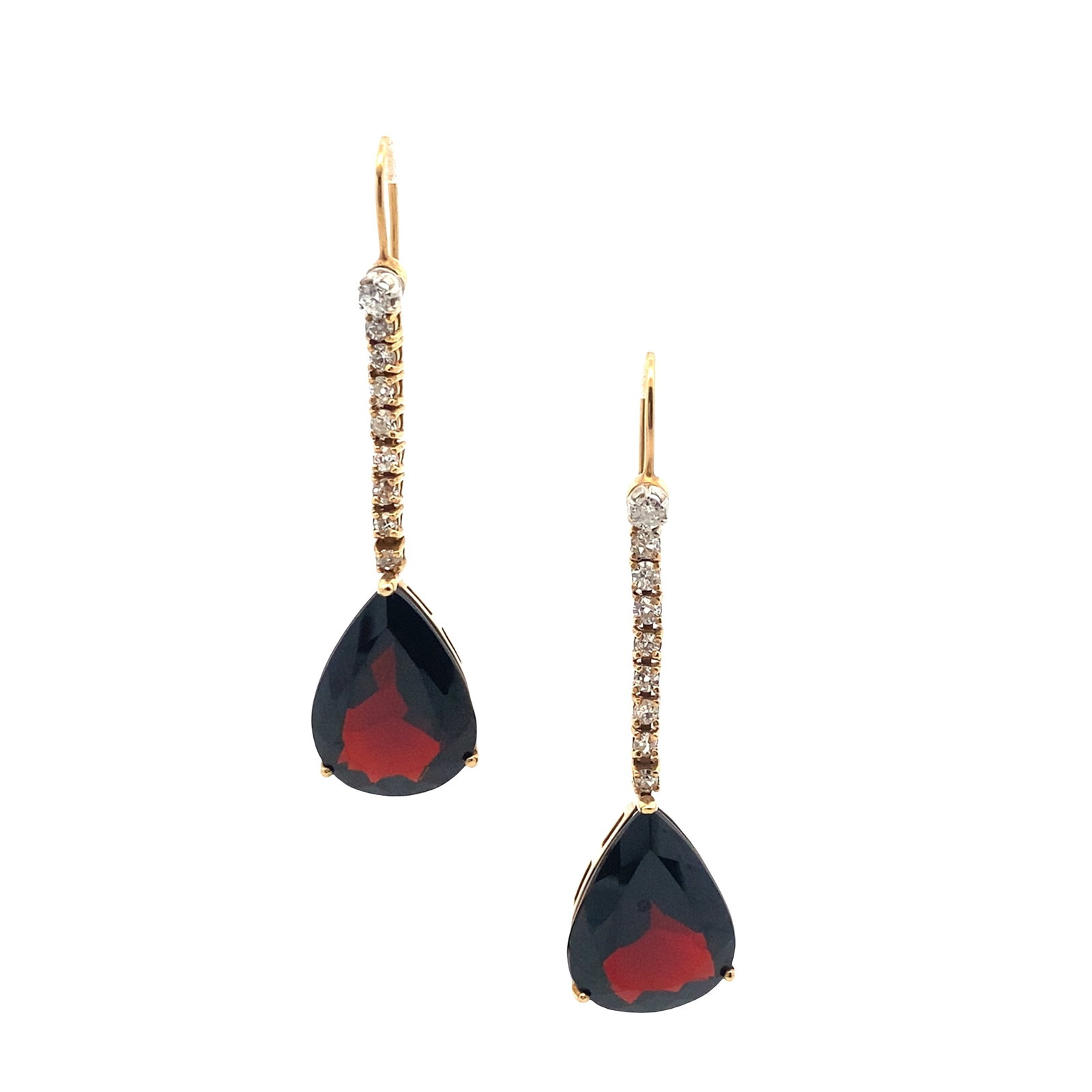 18kt yellow Gold Dangling Earrings with Garnets & Diamonds (1 of 4)