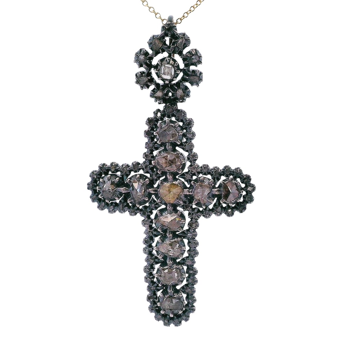 Antique 14kt Gold and Silver Pendant Cross with Diamonds (1 of 3)