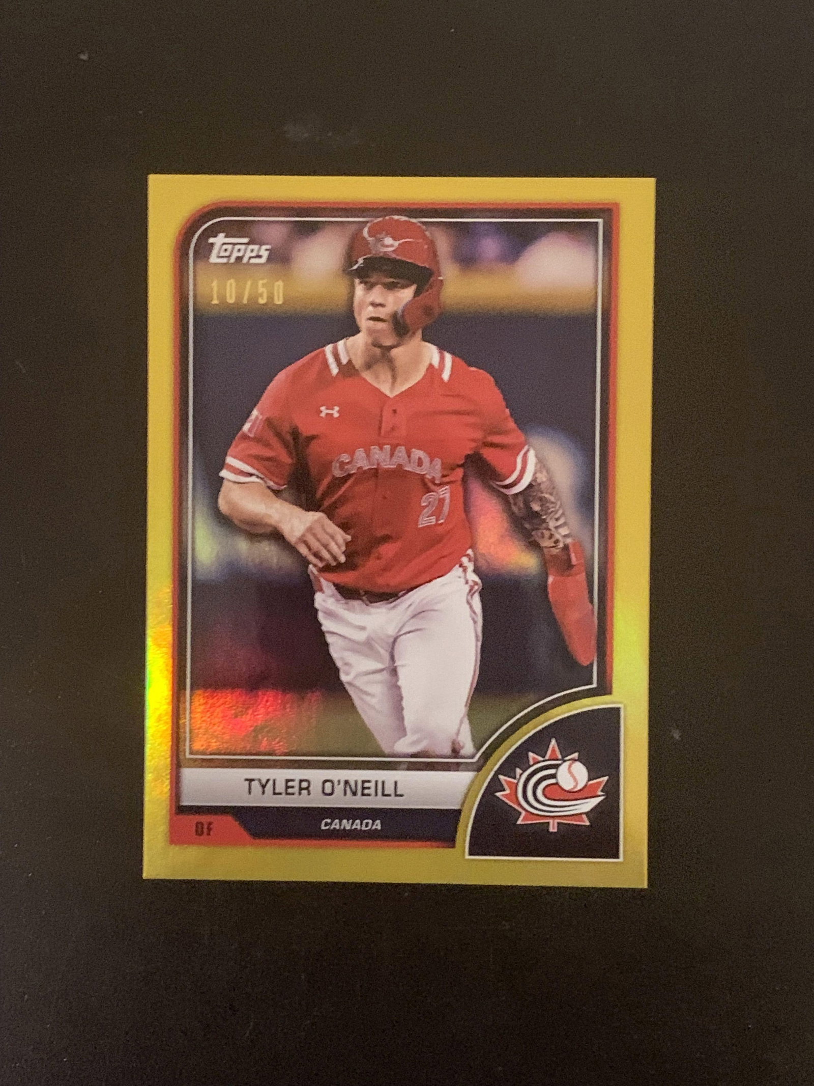 2023 Topps Tyler O'Neil World Baseball Classic Rainbow Gold Foil Team Canada #65 10/50: You are bidding on a 2023 Topps Tyler O'Neil World Baseball Classic Rainbow Gold Foil Team Canada #65 10/50 in Mint condition. Please let us know if you have any questions before bidding.