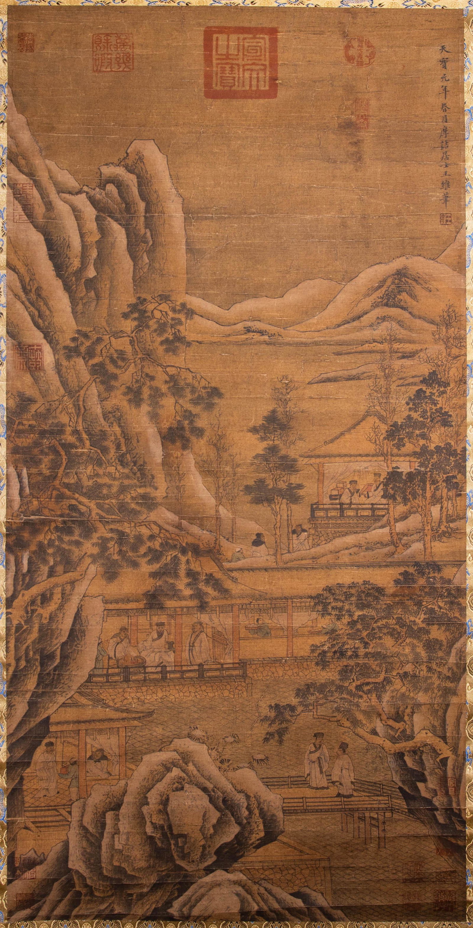 Tang Dynasty of China Wang Wei's "Landscape Figures": Tang Dynasty of ChinaWang Wei's "Landscape Figures" Hanging Scroll