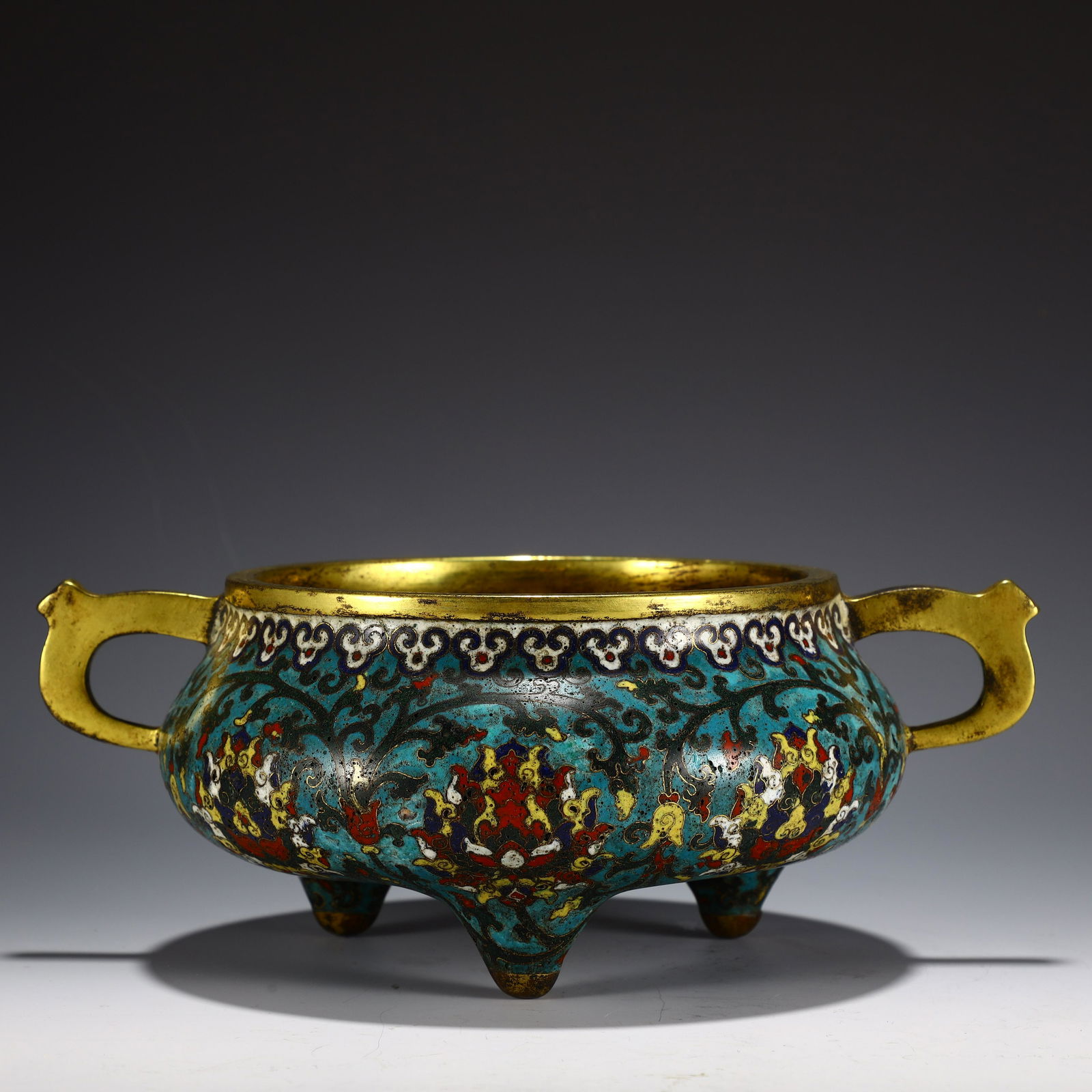Qing Dynasty three-legged cloisonne censer with two (1 of 8)
