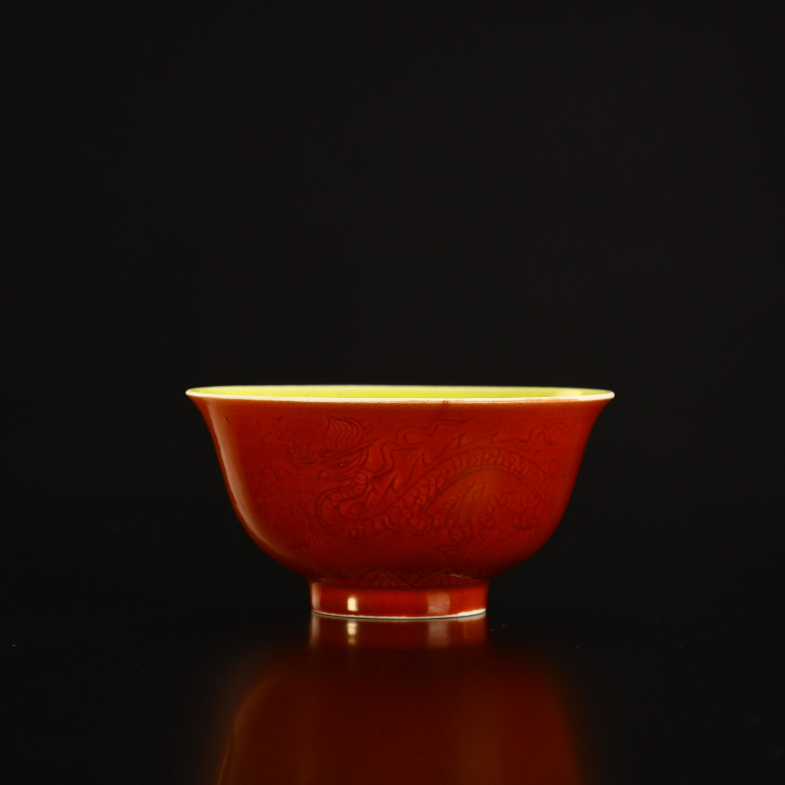 Red and yellow glaze carved dragon cup (1 of 6)