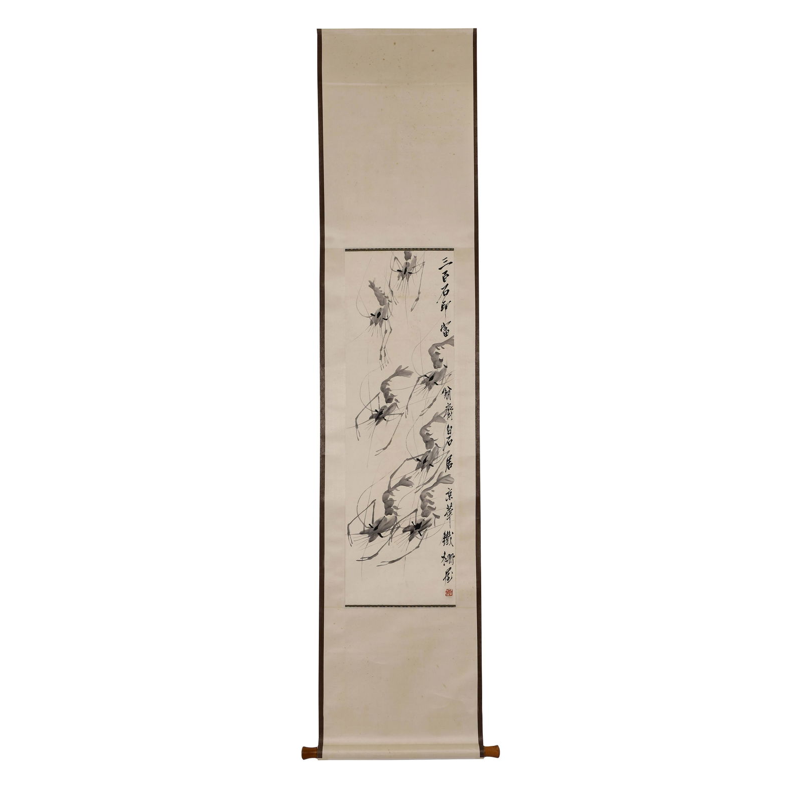 Qi Baishi group of shrimp: Length:106cm Width:33cm