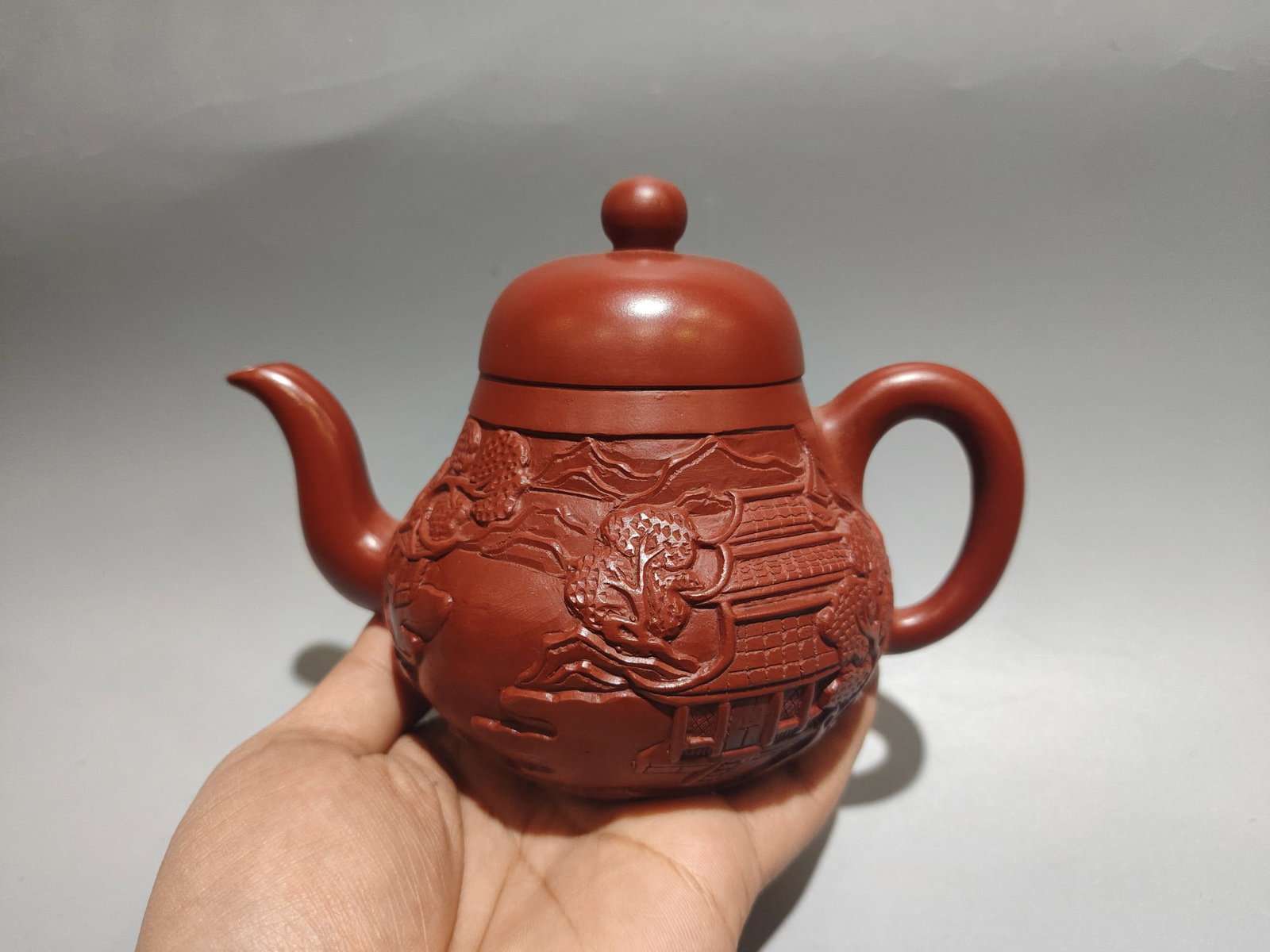 Siting: Product Name: Siting; Brand: Yixing; Product Name: Shen Hansheng; Size: 16X12cm; Capacity: 300cc; Clay: Original Da Hong Pao Clay Provenance:from the collection of George Stopher, Kent, purchased