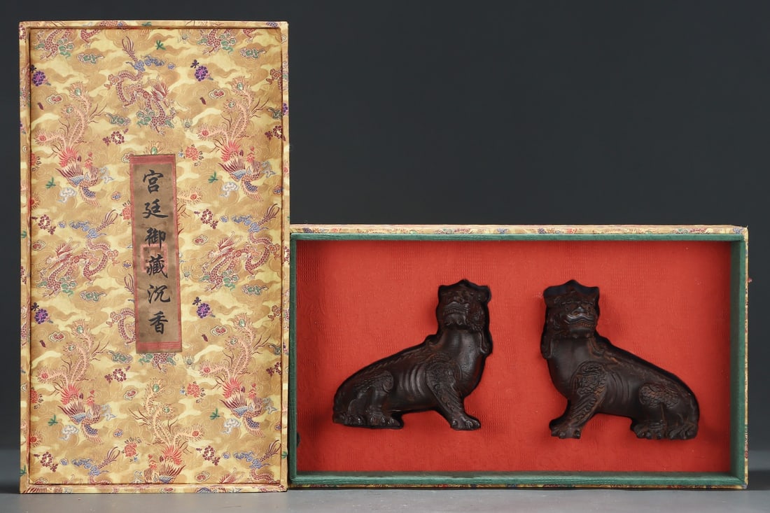 A pair of old agarwood Pixiu mythical beast ornaments (1 of 9)