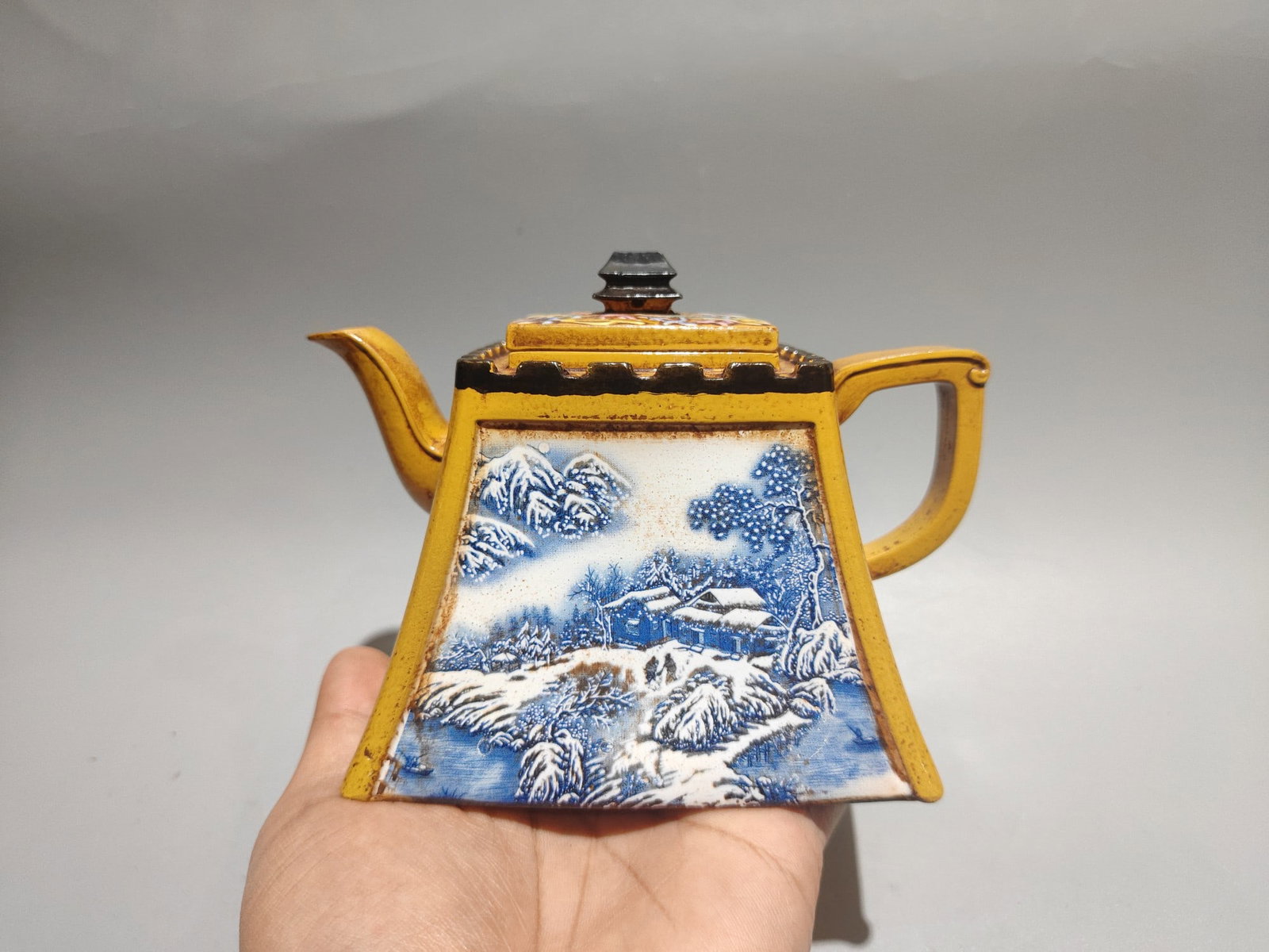 Pointillism Square City Teapot: Product Name: Spotted Square City Teapot; Bottom Mark: Wu Yungen; Size: 15 x 11 cm; Capacity: 40 cc; Clay: Original Red Clay Provenance:from the collection of George Stopher, Kent, purchased from P&M