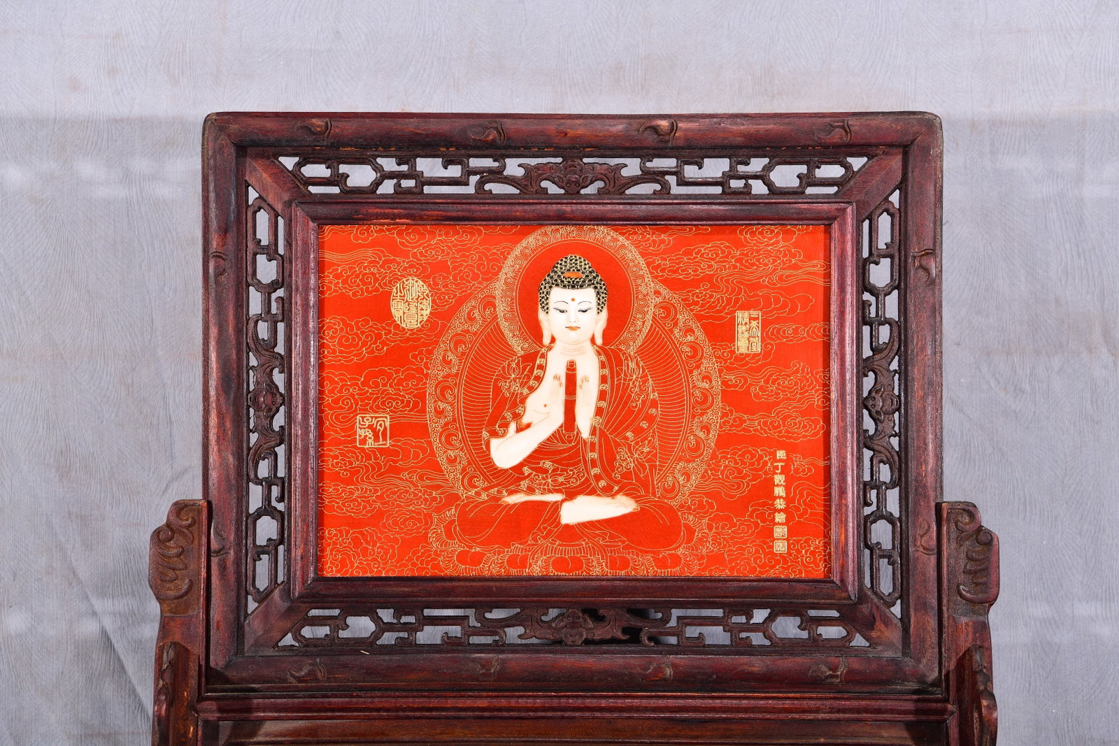 Respectfully painted by Ding Guanpeng! A horizontal wall-mounted screen with a red background and (1 of 10)