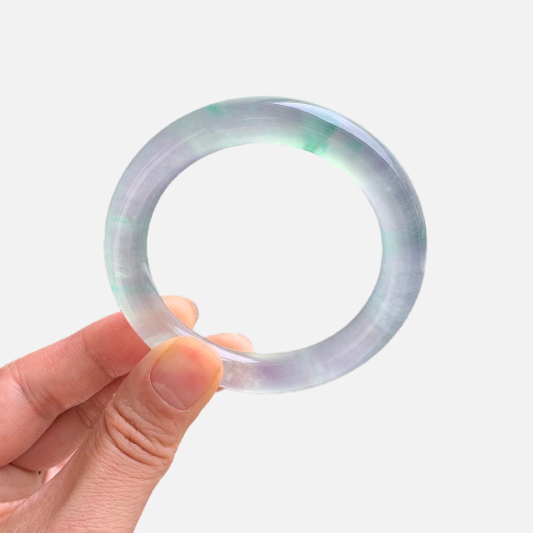 Burmese jadeite high-ice type with floating green flowers, round jadeite bangle (1 of 10)