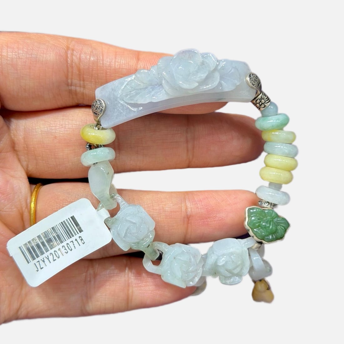 Natural jadeite bracelet: Natural jadeite bracelet, 925 silver Provenance:from the collection of George Stopher, Kent, purchased from P&M Waldo Antiques, London. We have an in-house shipping department to ensure your post-purc