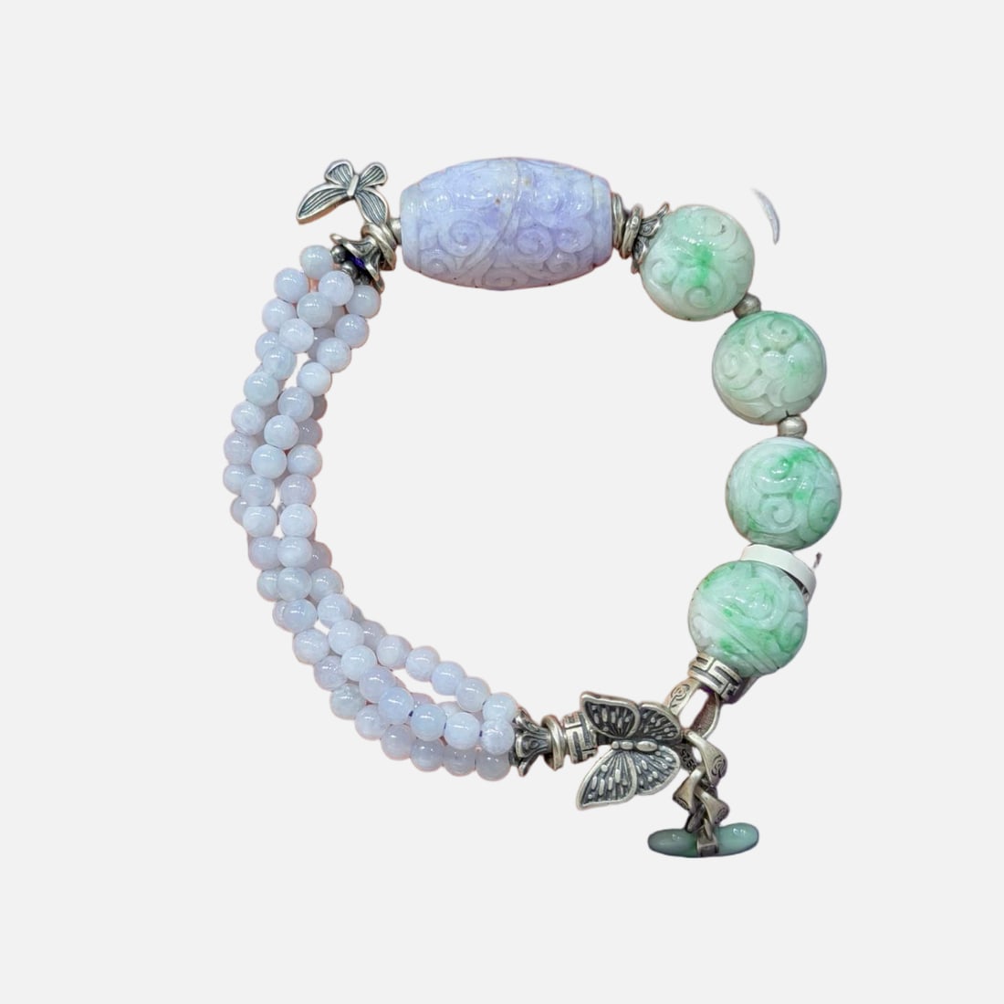 Natural jadeite original bracelet: Natural jadeite original design bracelet, 925 silver Provenance:from the collection of George Stopher, Kent, purchased from P&M Waldo Antiques, London. We have an in-house shipping department to ensur