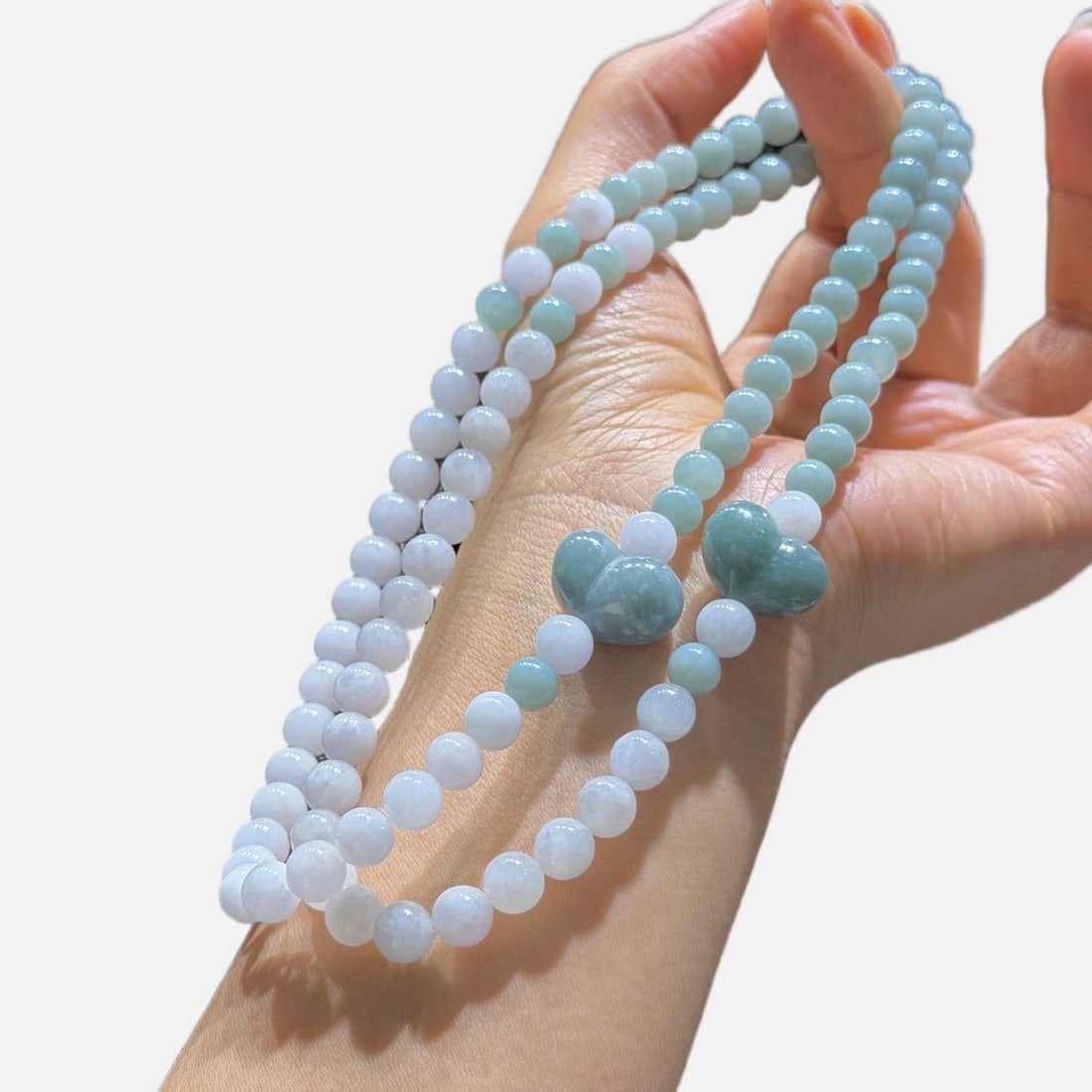 Natural jadeite peach-shaped double-loop bracelet (1 of 5)