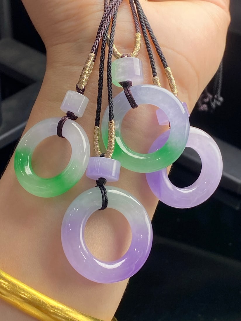 Jadeite Icy Spring Color "Donut" Pendant: Jadeite "Donut" pendant, icy and translucent, with excellent texture and clarity. Provenance:Private collection from a professor in University of York. We have an in-house shipping department to ensur
