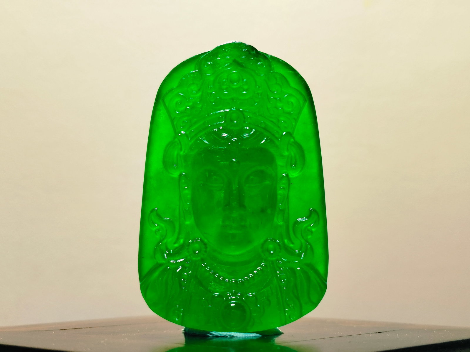 Dragon Stone Imperial Green Jadeite Buddha Pendant: Dragon Stone Imperial Green Jadeite Buddha Pendant Provenance:from the collection of George Stopher, Kent, purchased from P&M Waldo Antiques, London. We have an in-house shipping department to ensure 